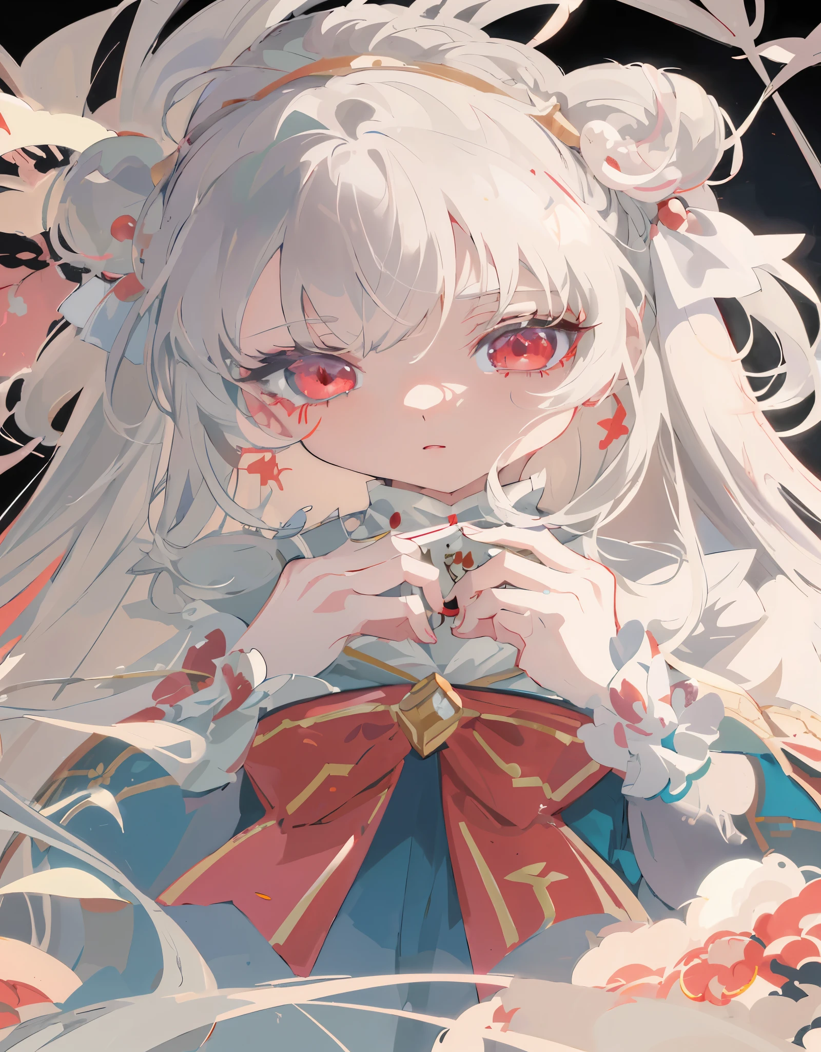 Anime girl with long white hair and red eyes holding a cup, Detailed digital animation art, Detailed anime art, clean Detailed anime art, White-haired God, Detailed anime artwork, anime art wallpaper 4k, Anime Art Wallpaper 4k, Anime visual of a cute girl, anime art wallpaper 8k, Digital art on pixiv, anime illustration, Beautiful anime artwork