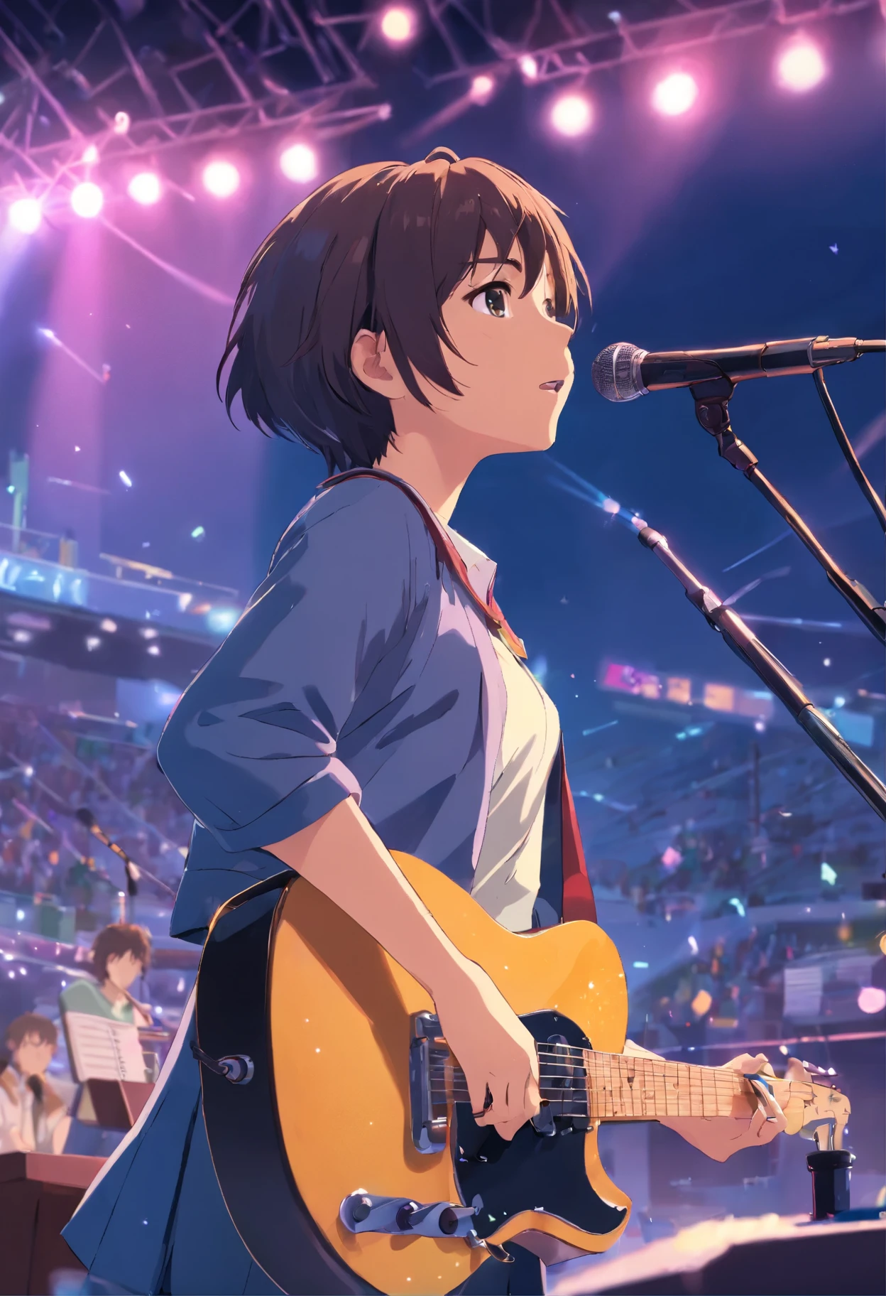 Live scene performed by a band, vocalist、high school student