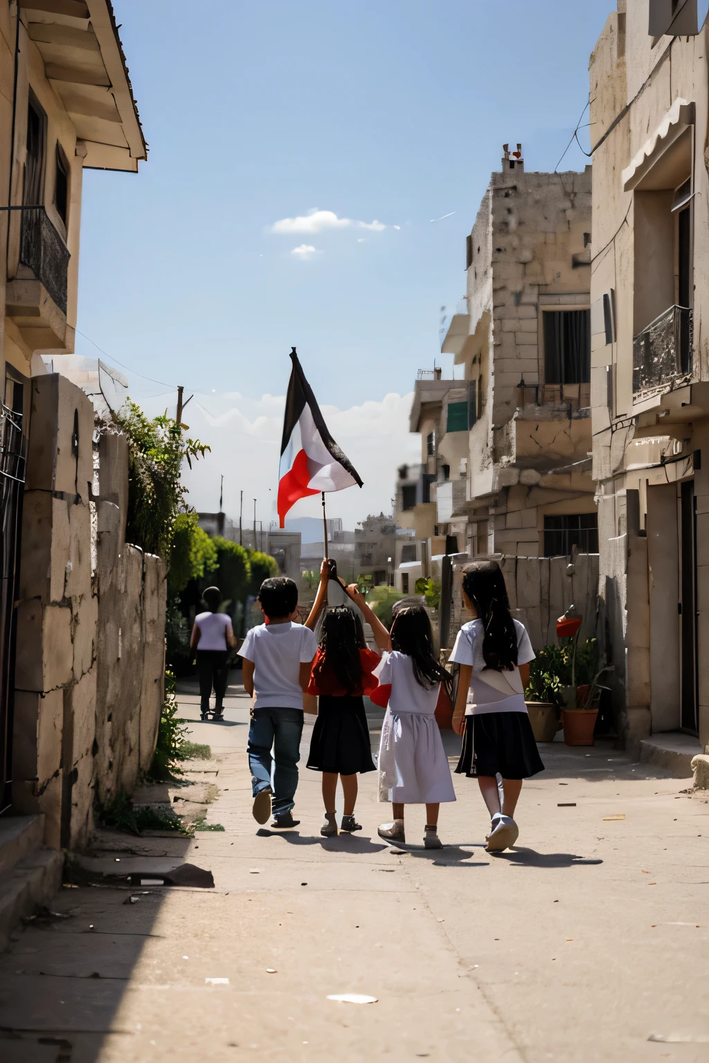 Children raising the Palestinian flag