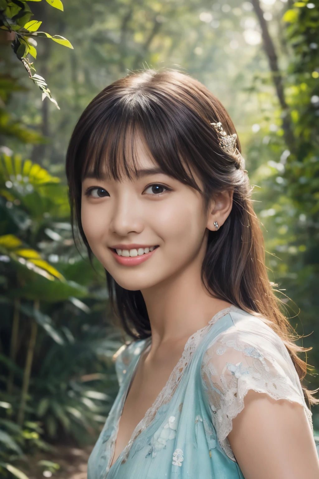 ((table top:1.4, highest quality)), (realistic pictures:1.4), 
((1 girl)), 
(超High resolution:1.2), very delicate and beautiful, wonderful, Highly detailed CG Unity 8k wallpaper, Super detailed, High resolution, 
soft light, beautiful detailed girl, highly detailed eyes and face, beautifully detailed nose, beautiful and detailed eyes, 
(princess of fairyland:1.3), 
cinematic lighting, perfect anatomy, slender body, , (parted bangs),
(little house in the forest:1.3), 
cowboy shot, looking at the viewer, smile
