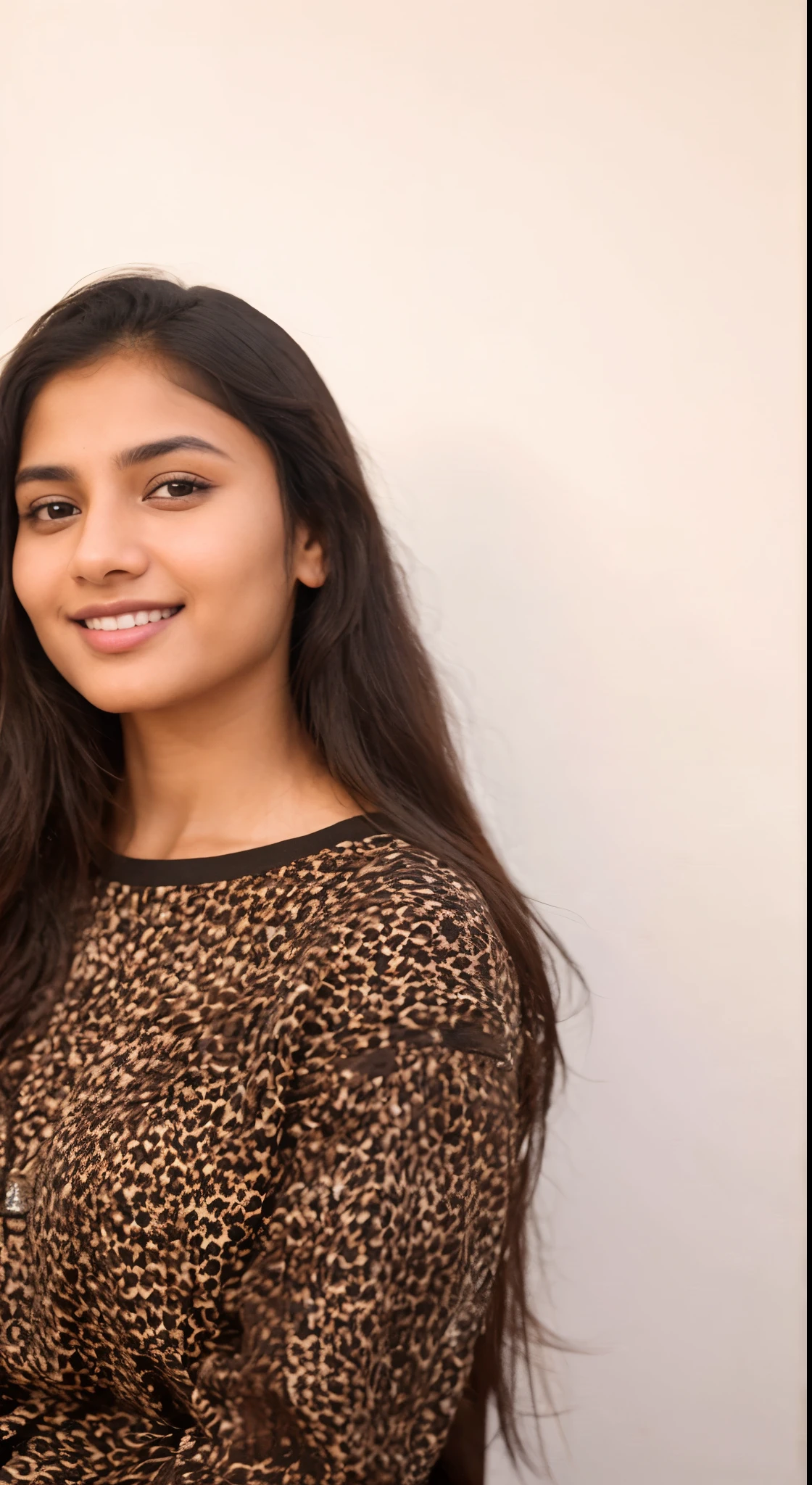 Beautiful ,23 years young Indian girl healthy, confidential looking,8k,realistic, raw photo,dark brown hair,fair skin, indian,long hair,clear facial features,, very detailed, 23years old, innocent face, natural wavy hair, high resolution, masterpiece, best quality, intricate details, highly detailed, sharp focus, detailed skin, realistic skin texture, texture, detailed eyes, professional, 4k, charming smile, shot on Canon, 85mm, shallow depth of field, kodak vision color, perfect fit body, extremely detailed, foto_\(ultra\), photorealistic, realistic, post-processing, maximum detail, roughness, real life, ultra realistic, photorealism, photography, 8k uhd, photography, black hair