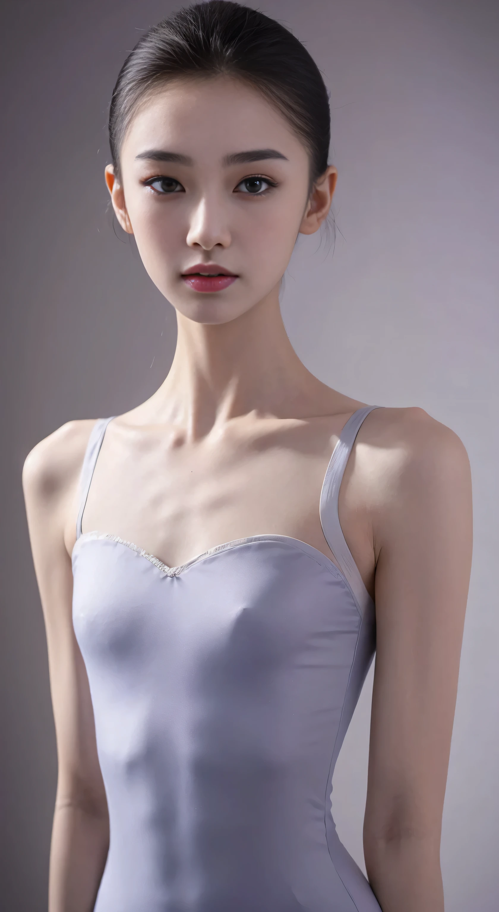 fashion model 18 years old [[[[Close-up face]]]], [[[[]]]], [[[[rape]]]], perfect eyes, perfect iris，perfect lips，perfect teeth，Perfect skin，Has fair skin，long face，slender nose，girl front photo，((Chinese ballet dancer&#39;s face))，Face facing the camera，Keep your eyes on the camera，A delicate face，take off shoulders，show your neck，low cut clothes，Raised sexy，Slim，（Face close-up 1.8），gray background，4K Ultra HD, ultra high resolution, (lifelike: 1.4), best quality，masterpiece，（pastel colors：1.2），（Front view 1.8)，Macro