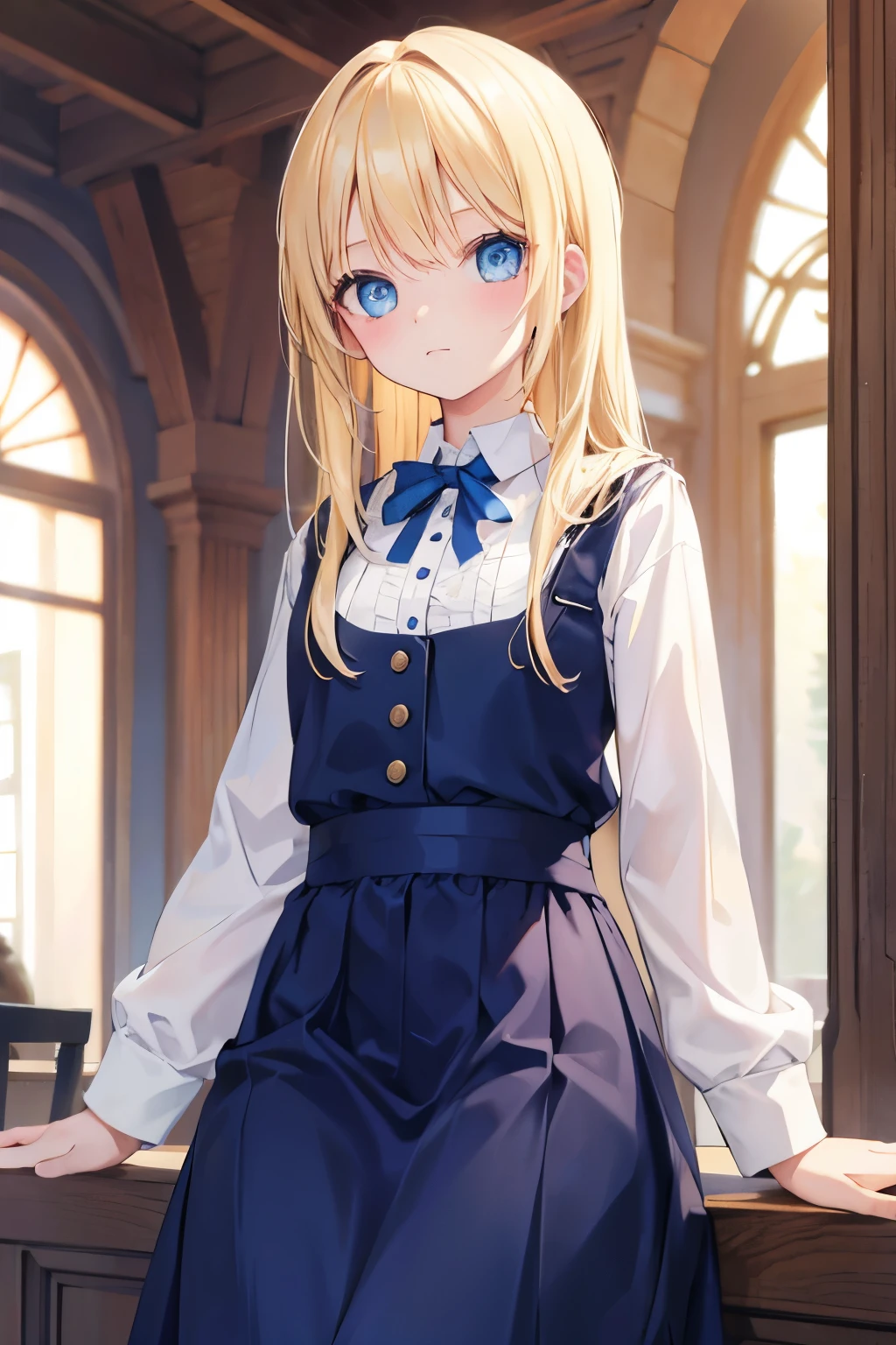 Blond girl with blue eyes,wearing