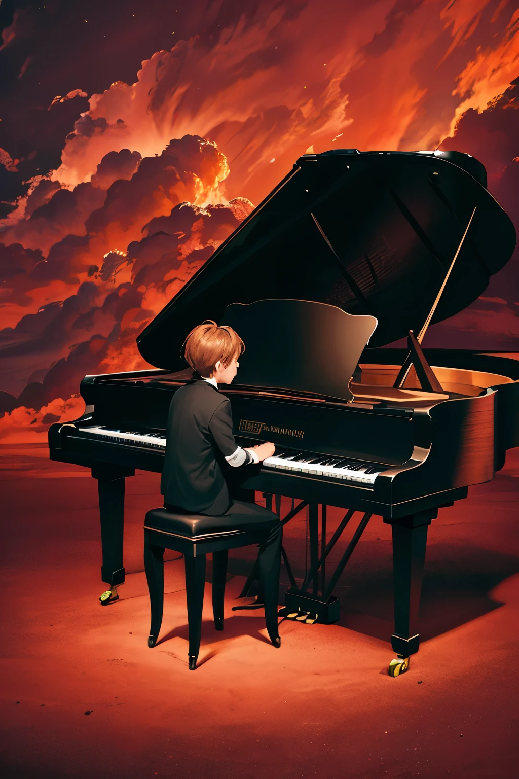piano, swords, red, cloud, animated