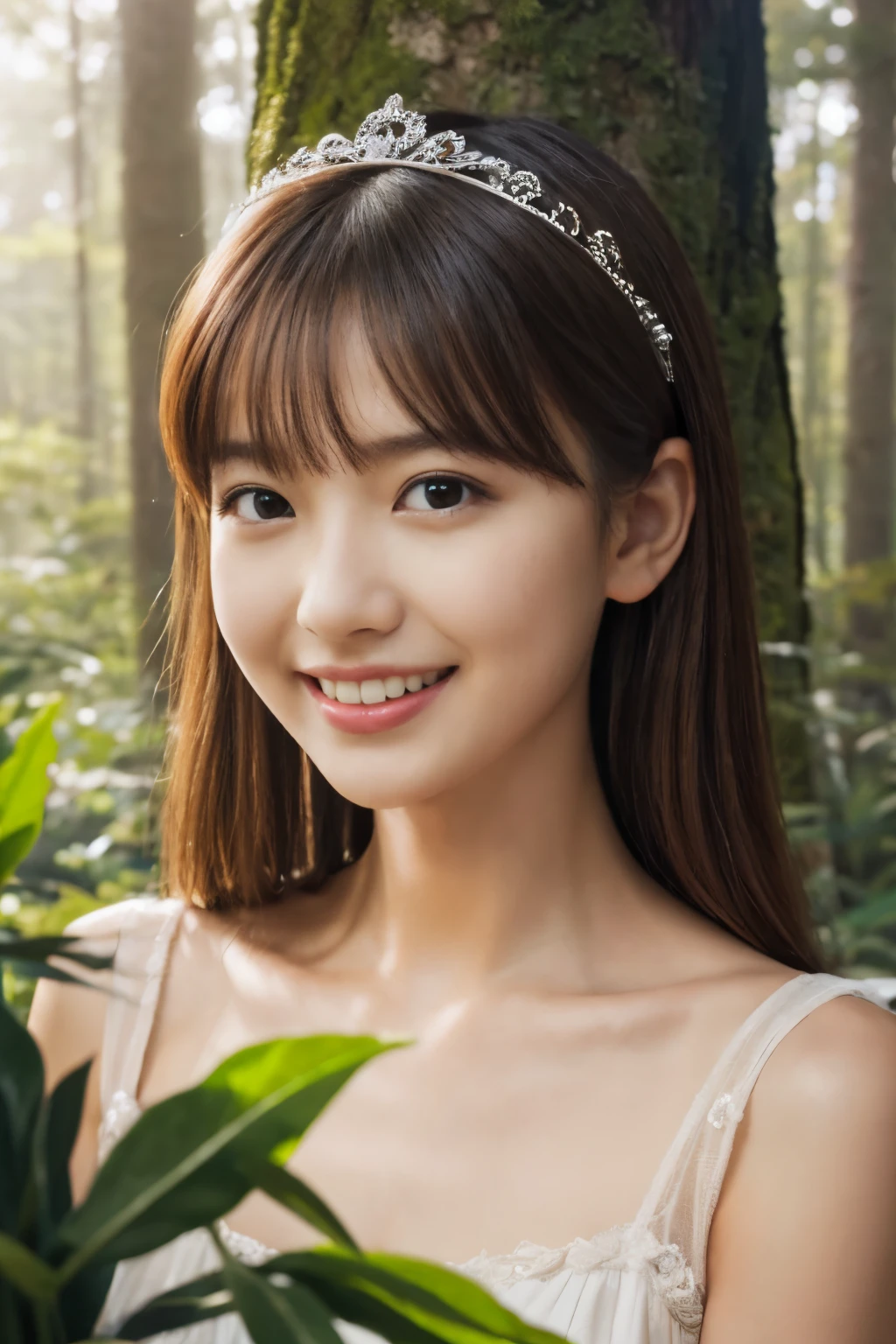 ((table top:1.4, highest quality)), (realistic pictures:1.4),
((1 girl)),
(超High resolution:1.2), very delicate and beautiful, wonderful, Highly detailed CG Unity 8k wallpaper, Super detailed, High resolution,
soft light, beautiful detailed girl, highly detailed eyes and face, beautifully detailed nose, beautiful and detailed eyes,
(princess of fairyland:1.3),
cinematic lighting, perfect anatomy, slender body, , (parted bangs),
(little house in the forest:1.3),
cowboy shot, looking at the viewer, smile