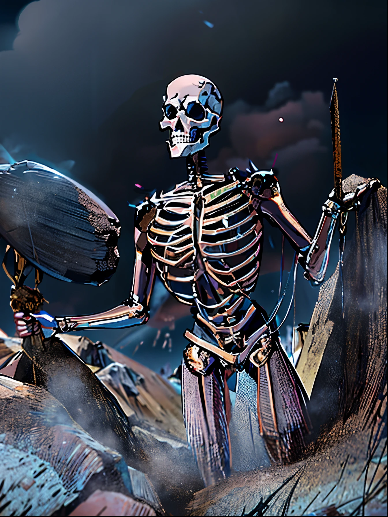 there is a Esqueleto standing in the middle of a field, Esqueleto corpse, Esqueleto climbing, highly detailed Esqueleto, Esqueleto, chained Esqueleto, esqueleto, volcanic Esqueleto, textured detailed Esqueleto, a Esqueleto smoking a cigar, the other a skeletal figure, ( ( ( Esqueleto ) ) ), Esqueleto with eyes, Esqueletos rising from the dead, a Esqueleto winning a marathon