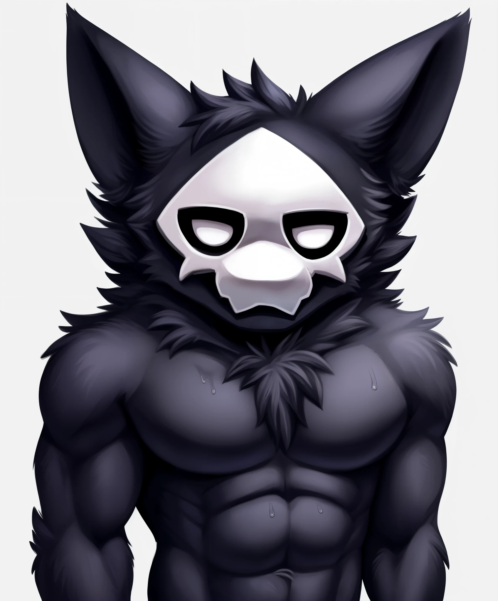 (best quality, masterpiece:1), solo, furry anthro (puro:1.2), (white background:1.1), white eyes, ripped abs, sweating