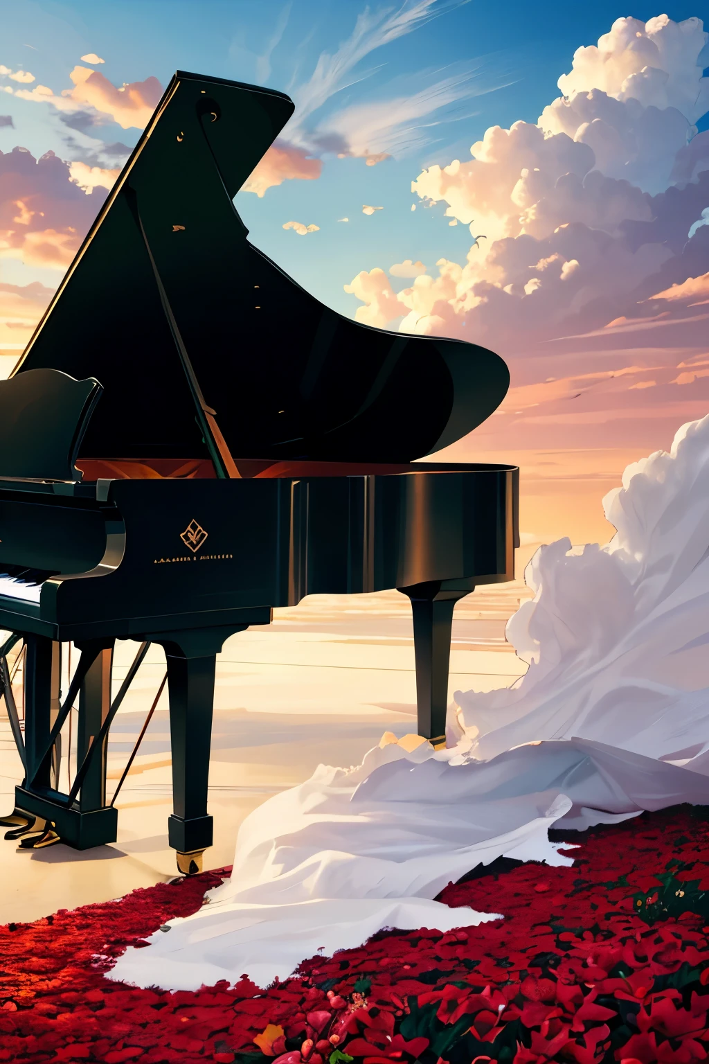piano, swords, red, cloud, 
