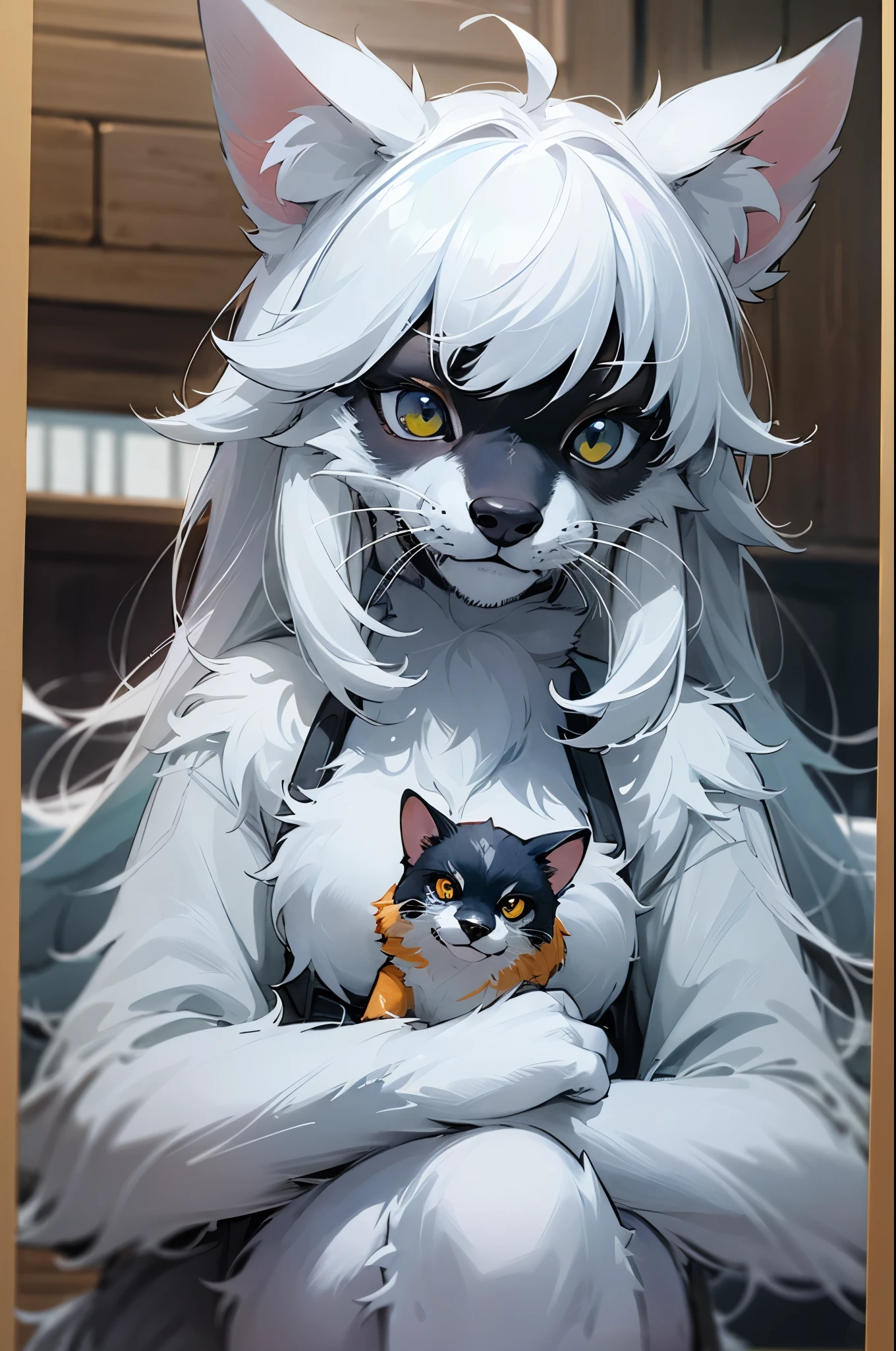 top quality, best quality, highres, unparalleled masterpiece, perfect artwork, paid reward available, indoor, couple of comics(super cute 1girl, 1wolf, kemono, furry anthro)tumblr, sosaku hanga, black and white manga page, manga page, doujin, ddlc, anime, comedy comic, black and white manga panel, zerochan,