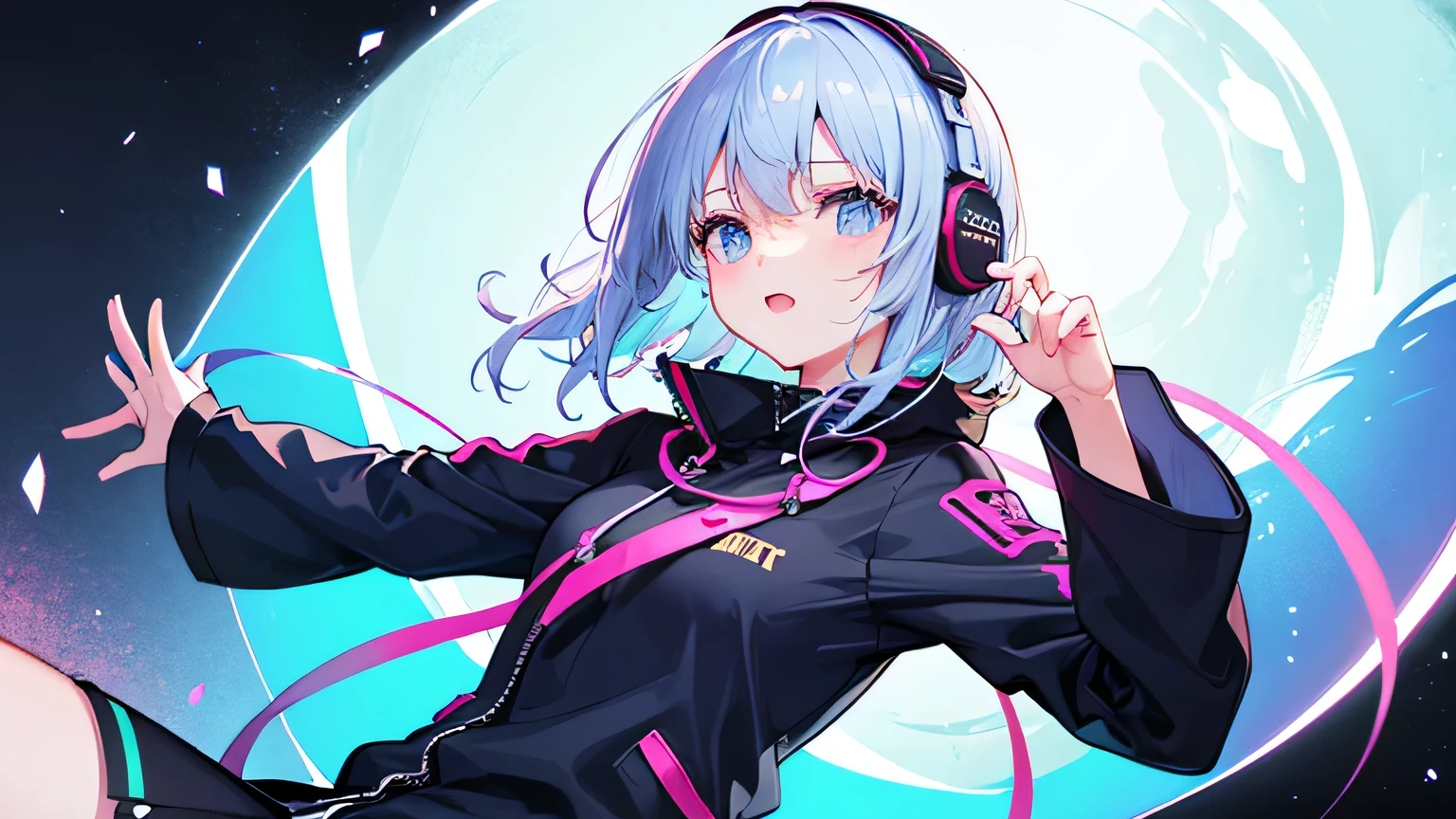 line drawing、short hair woman、Vocaloid song thumbnail、lyrics video、black and white。
