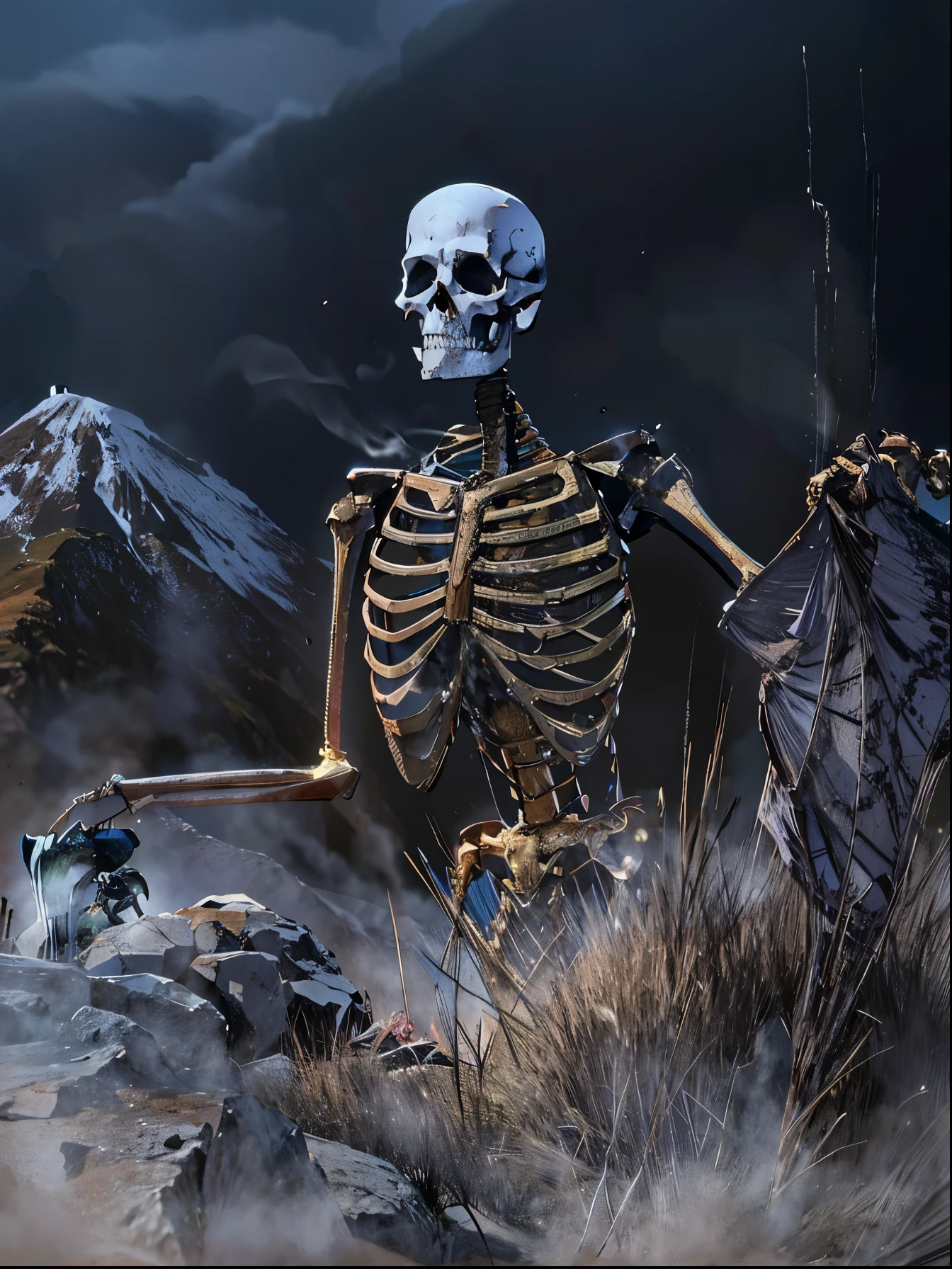 there is a Esqueleto standing in the middle of a field, Esqueleto corpse, Esqueleto climbing, highly detailed Esqueleto, Esqueleto, chained Esqueleto, esqueleto, volcanic Esqueleto, textured detailed Esqueleto, a Esqueleto smoking a cigar, the other a skeletal figure, ( ( ( Esqueleto ) ) ), Esqueleto with eyes, Esqueletos rising from the dead, a Esqueleto winning a marathon