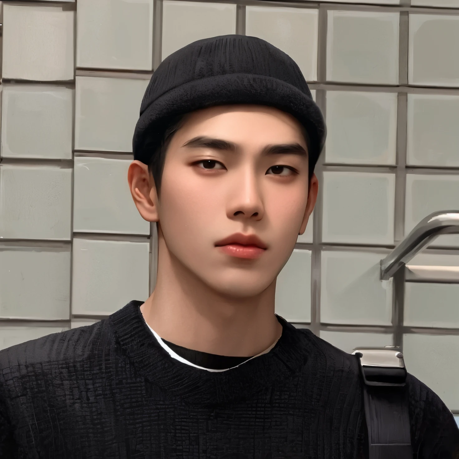 sharp man with a black hat and a backpack in front of a wall, Kim Doyoung, Kosuke-ono, asian man, 1  de 7 anos, rosto magro, taejune kim, taken at the beginning of 2020, hyung tae, homem sul-coreano, Hong junho hyung, Daisuke Tsutsumi, Yanjun Chengt, korean male, korean boy