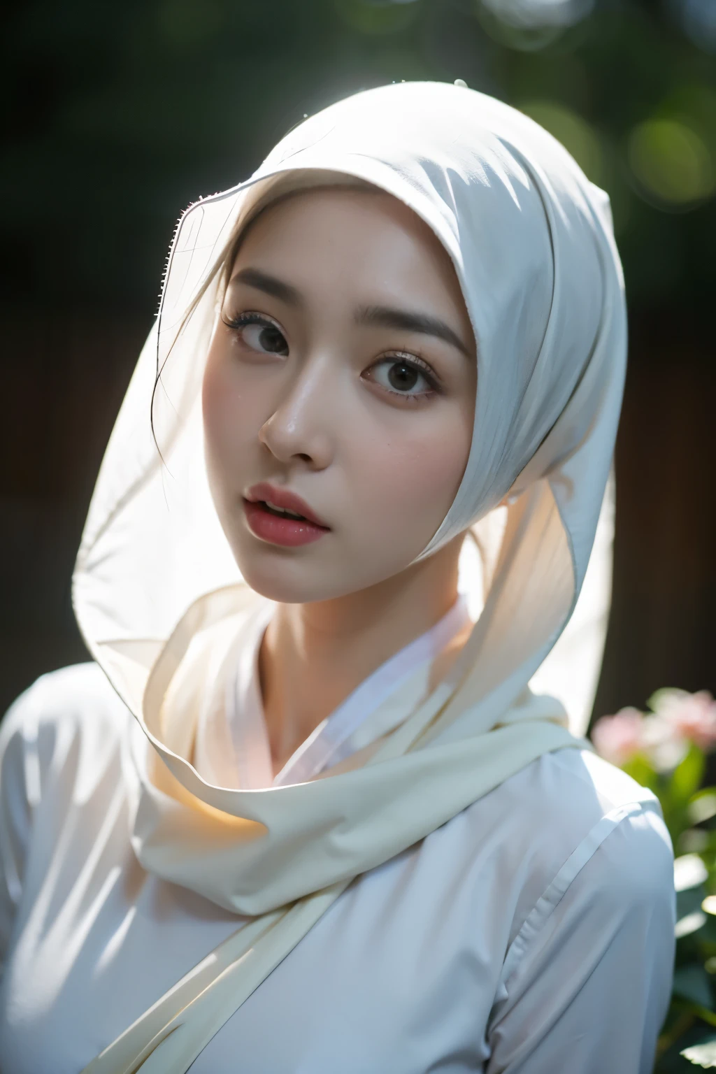 ​masterpiece, top-quality, 8K, 85mm portrait orientation, absurderes, a beauty girl, (natta, The upper part of the body:1.5), kawaii, Street, (fullnude:1.4), wearing pasmina hijab, hijab, A slender, neons, (Lianyungang, Akishima, Yeonggwang:0.4), No makeup, Near and far law, depth of fields, A hyper-realistic, hight resolution, a picture, foco nítido, nffsw, face lights, 动态照明, Highest detail, Extreme details、ultra-detailliert、detaile、authentic skin、delicated facial features、Easy Negative