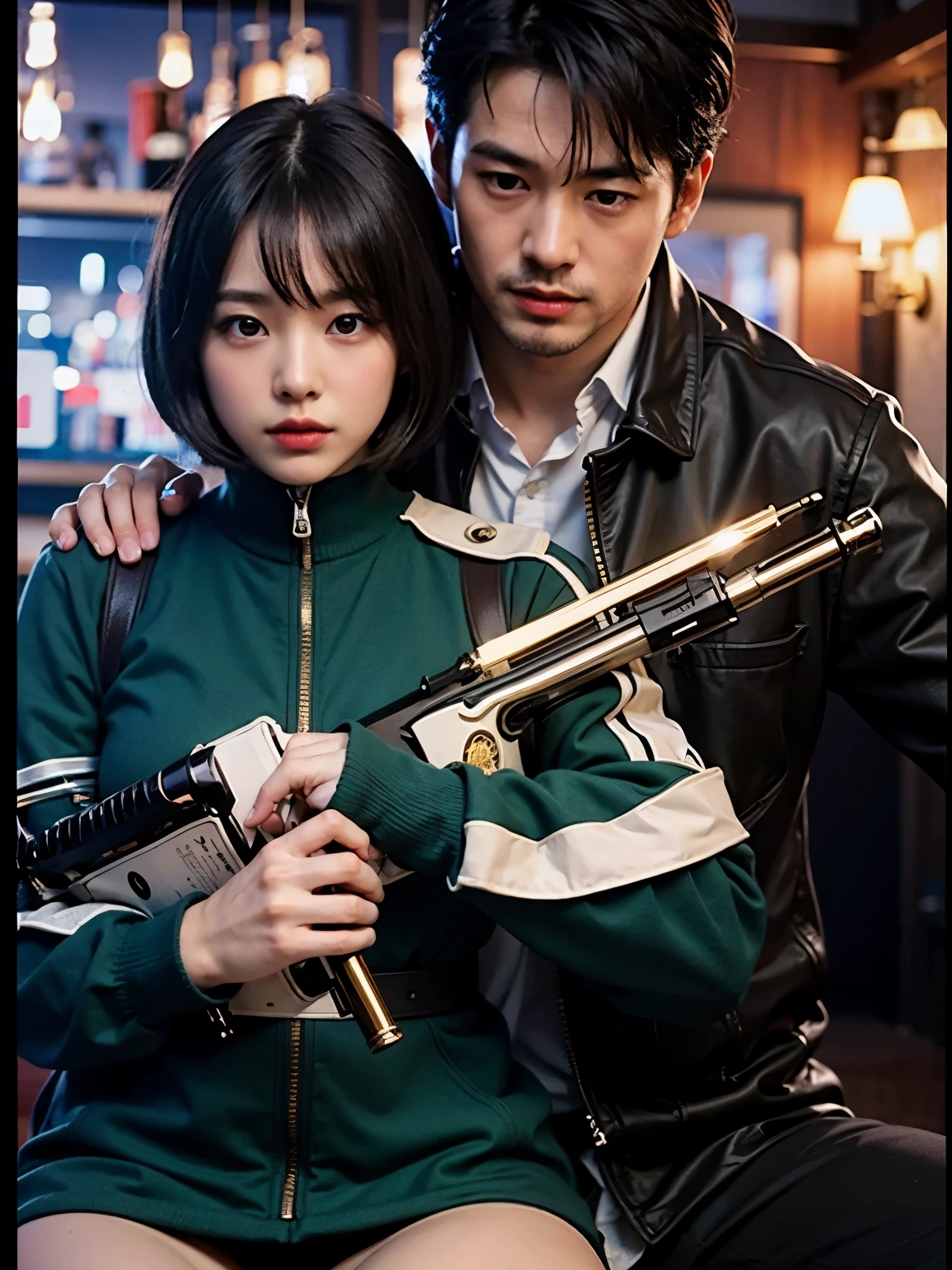 (Best quality, 8k, 32k, Masterpiece, UHD:1.2) "Generate a captivating artwork featuring a young Japanese girl model with short, sleek black hair styled in a chic bob haircut. Envision her bathed in dramatic cinematic lighting, creating an atmosphere of allure and mystery. Emphasize a romantic aesthetic vibe, showcasing the model in a poised and elegant pose that evokes a sense of intimacy and sophistication. Utilize warm and soft tones to enhance the romantic ambiance, and consider incorporating elements like flowing fabrics or flowers to add a touch of ethereal beauty. Capture the essence of romance and beauty through the model's expression, the play of light and shadows, and the overall aesthetic, creating a visually compelling and emotionally resonant piece." (perfect eyes), flawless skin, flawless face, cinematic, tight body, ((well-proportion female hands)), ((female hands with five digits)) ((Body is well proportioned)), ((chic bob haircut)),