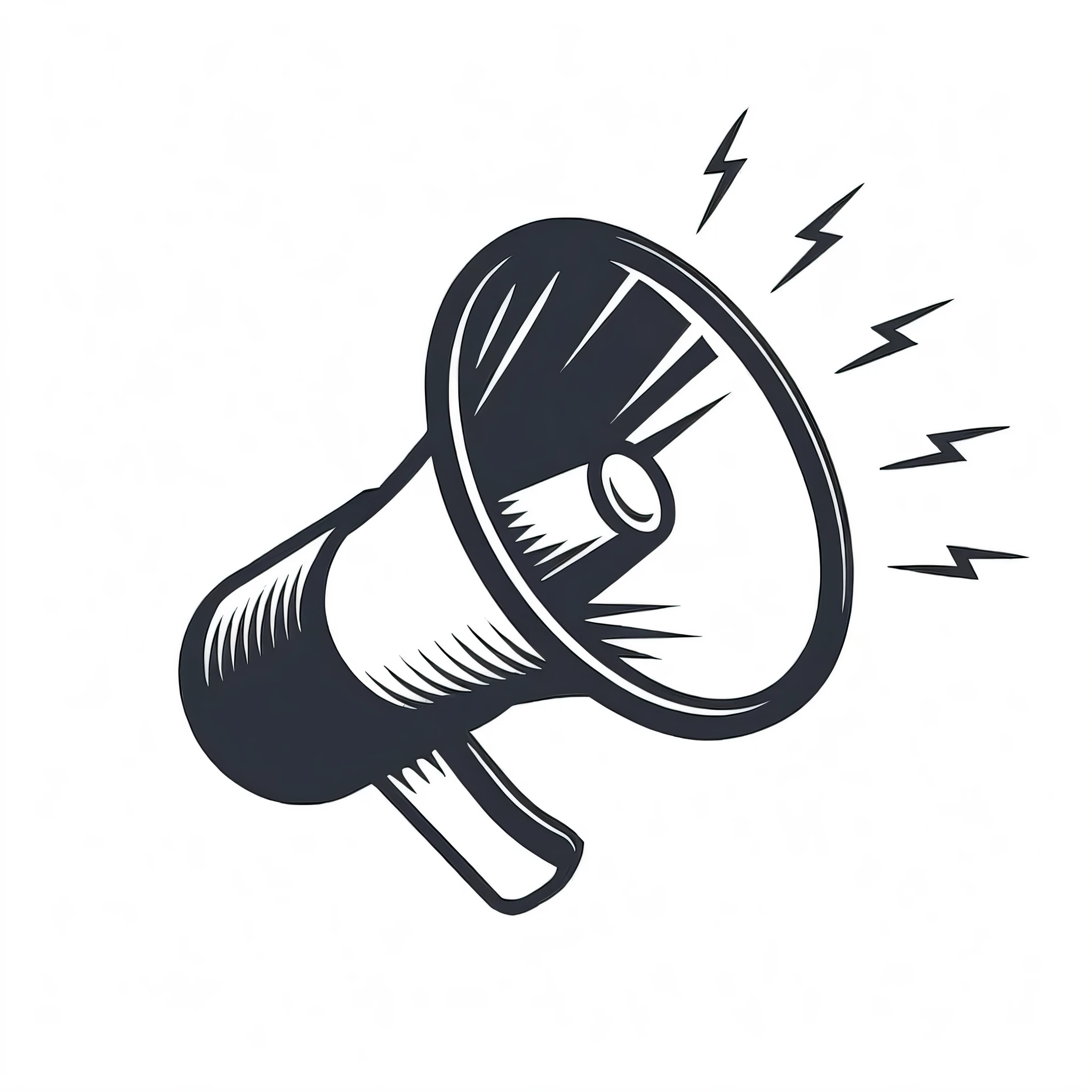 a black and white image of a megaphone with lightning coming out of it, simple illustration, shouting, isolated on white background, loud, hd illustration, by Jakob Gauermann, highly detailed illustration.”, higher detailed illustration, detailed illustration, speech, hand drawn illustration, lowres, high quality image, high quality photo, fine illustration, high detailed illustration