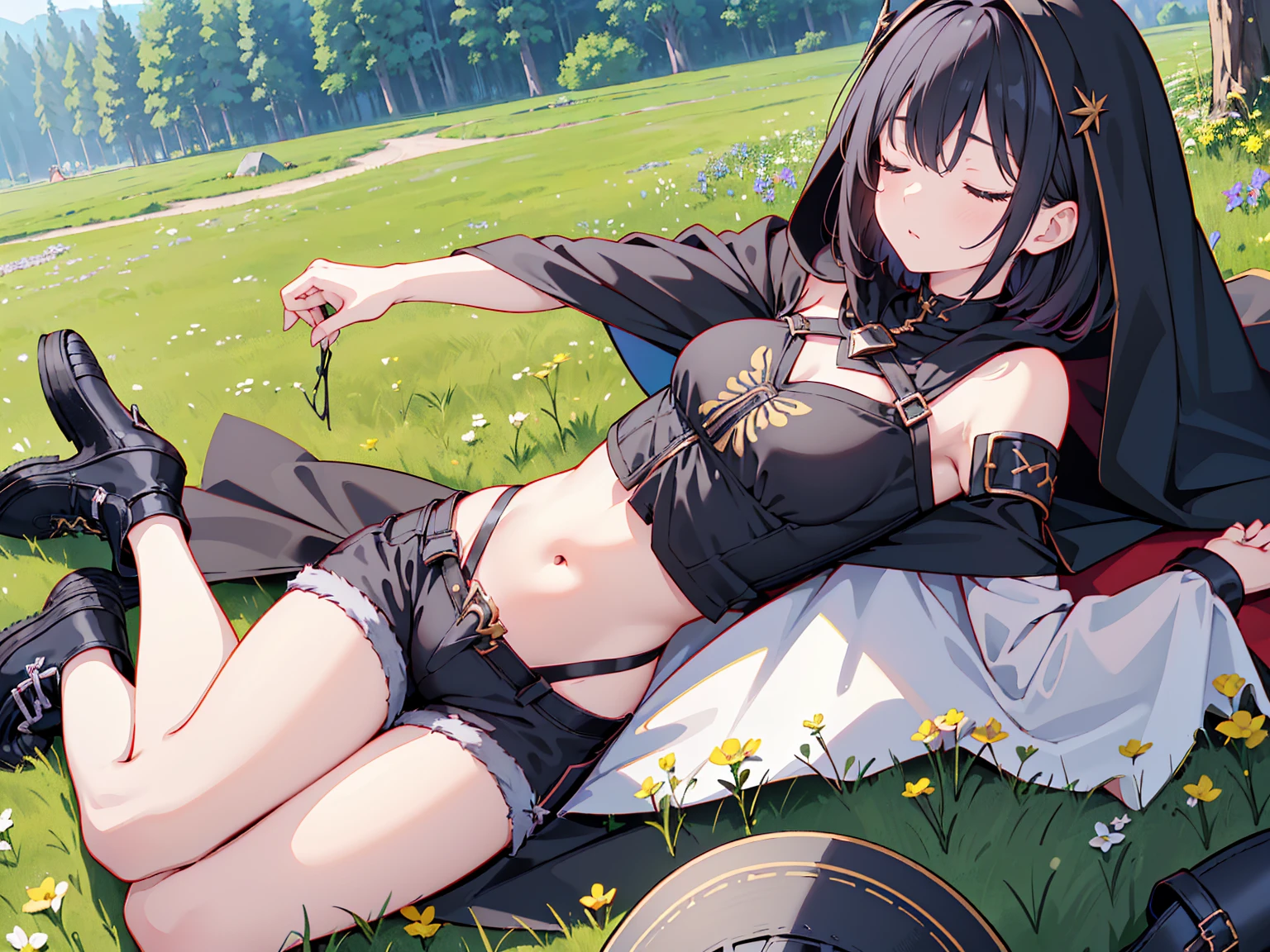 NSFW,(((1girl,1boy,sex,vaginal ))),all firs,crawling ,outdoor,grass field,
ubel, medium hair, hair between eyes, green hair, side ponytail, (purple eyes:1.1),
skirt, gloves, dress, bare shoulders, pleated skirt, sleeveless, black gloves, elbow gloves, belt, miniskirt, black skirt, black footwear, (black dress:1.5), thigh strap, sleeveless dress, halterneck, armband, single glove, black belt, pleated dress, arm strap,(((white lace panties))),
break masterpiece ,8k unity wallpaper,anime key visual,highest quality, High resolution, unity 8k wallpaper, (shape:0.8),anime coloring,white skin,dense skin,highly detailed legs,perfect lighting, Detailed CG, (perfect hands, perfect anatomy),High resolution,slender limbs, delicate curves, dainty hands,figure:0.8,