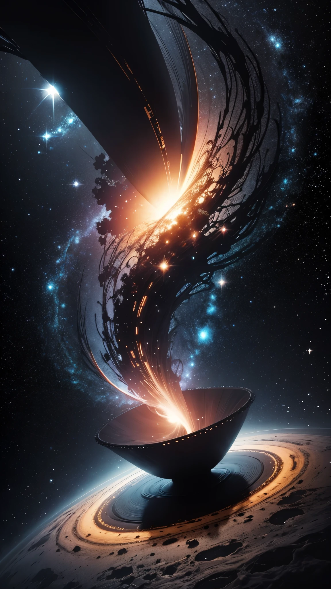 deep space,4k ultra quality,black and white image,black hole,rare stars,black hole in the middle,single black hole,spiral galaxy,