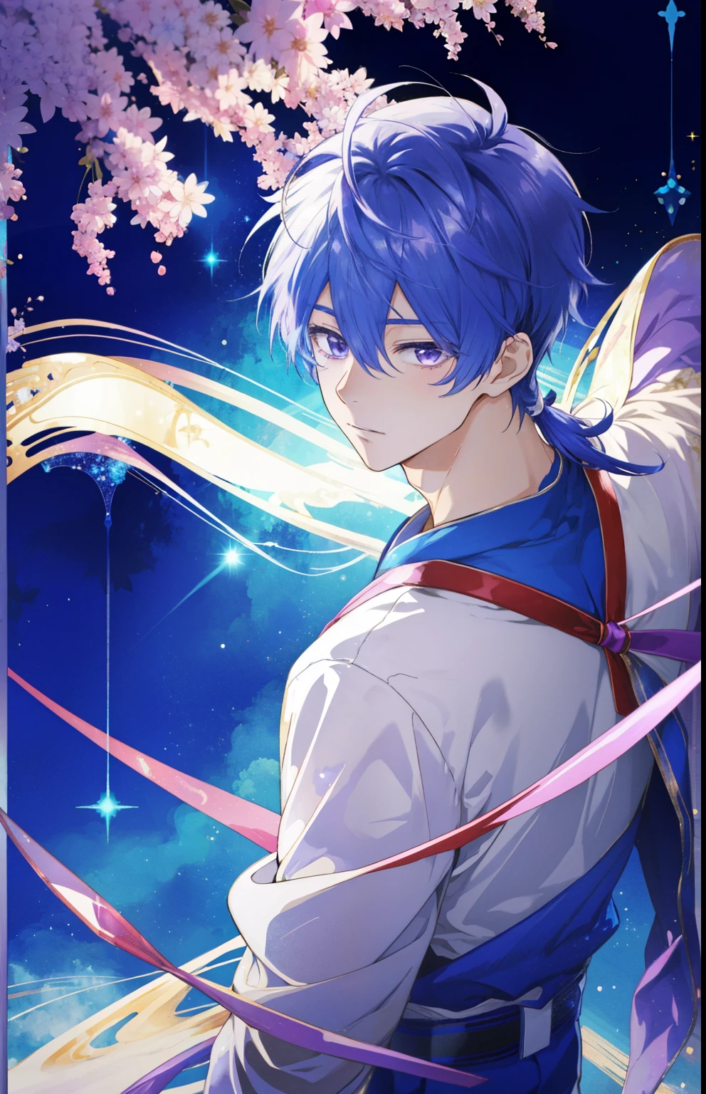 白と紫のドレスを着たanime boyが写真のポーズをとる, boy with very short purple hair, magical boyの肖像, he has light purple hair, prince of amethyst, official character art, magical boy, magical boyのスタイル, High resolution, Cure, きらめくmagical boy, short ponytail, official art, wall paper!, With shining purple eyes, !!full body portrait!!, anime boy, solo, male focus,
