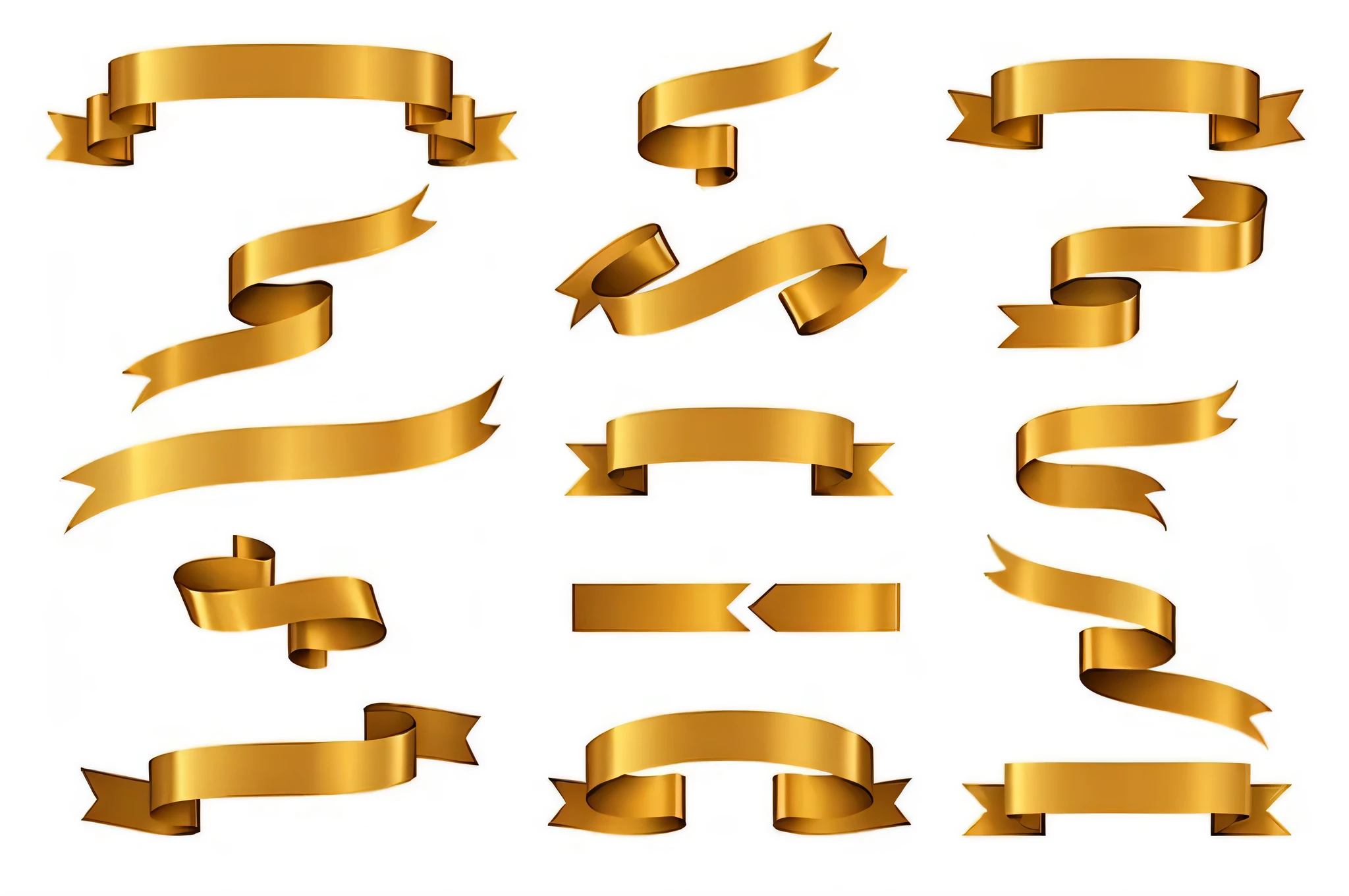a set of gold ribbons and banners on a white background, golden ribbons, golden ribbon, gold elements, wide ribbons, decorative golden elements, golden shapes, gold decorations, golden elements, golden elements at borders, ribbons, golden silver elements, satin ribbons, orange ribbons, golden, golden smooth material, golden trims, gold colours, realistic gold, golden accents, ribbon