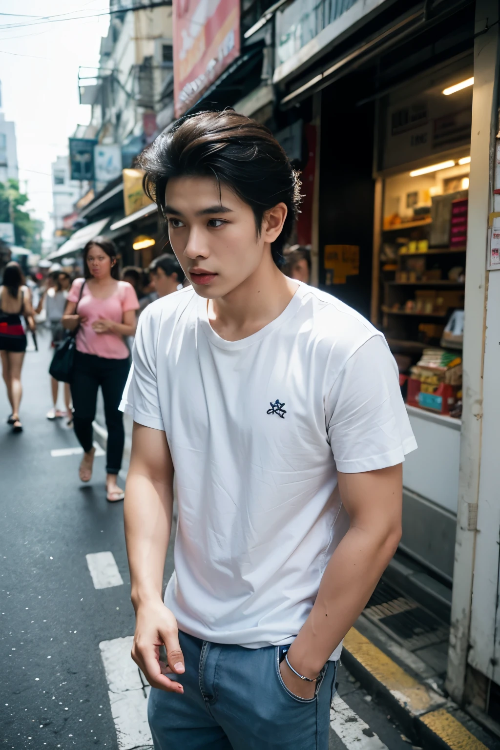 Realistic , Thai men ,Bangkok street scene