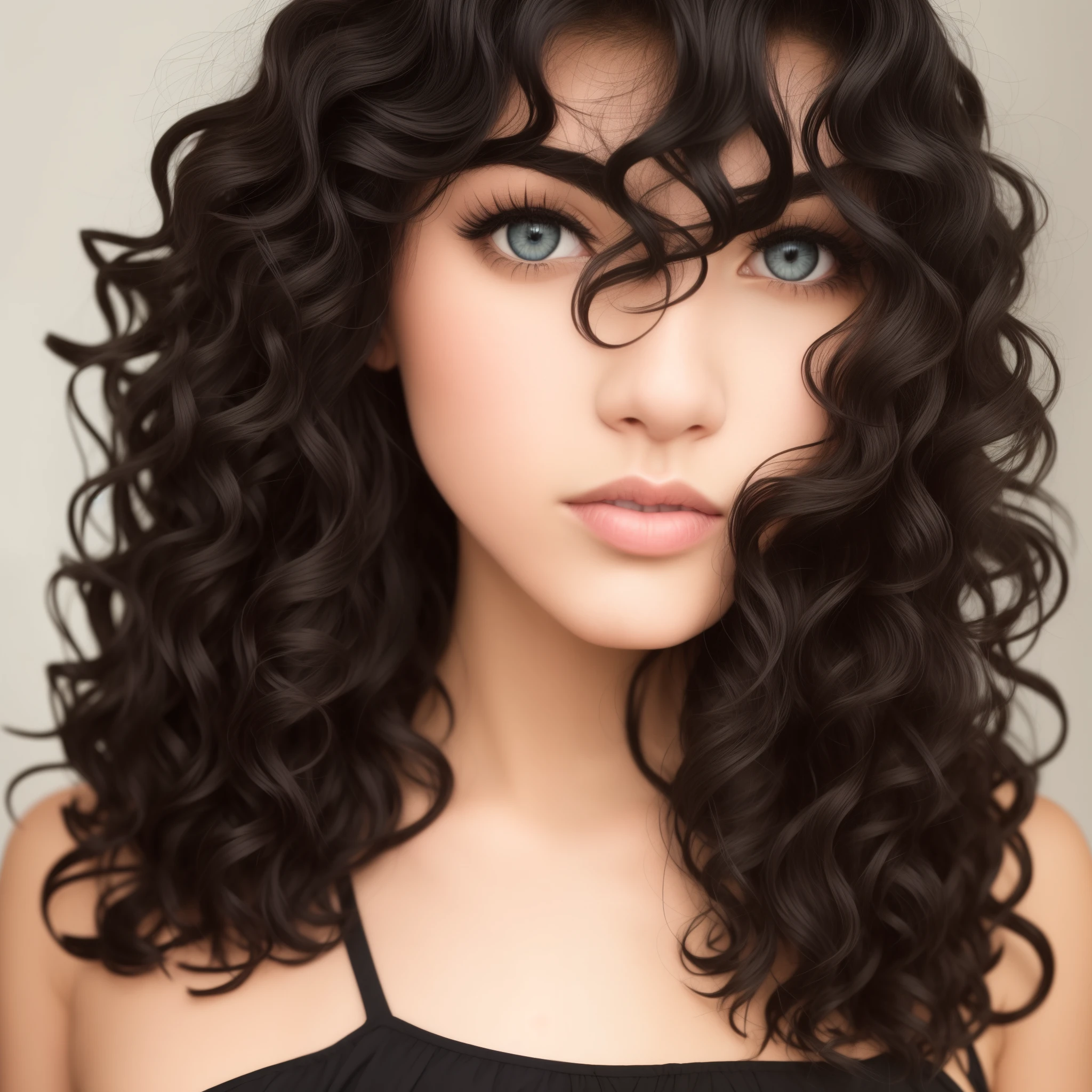 Femme arafed avec de longs cheveux noirs et une chemise bleue, pas de maquillage, wavy hair, black curly hair, aux cheveux noirs, Curly fringe, cheveux mi-longs, Frange et wavy hair, messy curly hair, photo de selfie, Her hair is naturally disheveled, photo de profil, wavy black hair, cheveux noirs mi-longs, des black curly hair