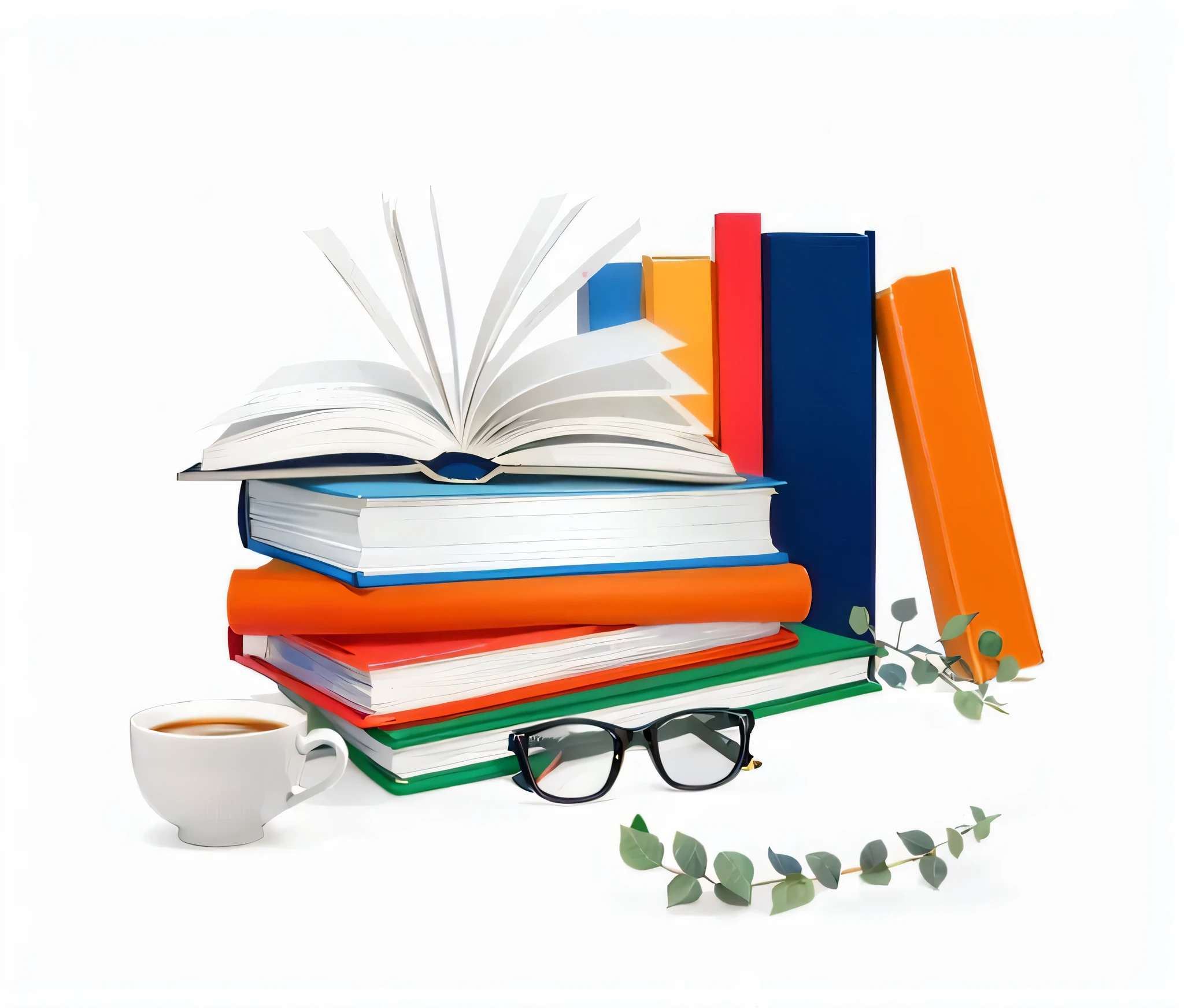 a close up of a stack of books with glasses and a cup of coffee, book illustration, detailed book illustration, textbook illustration in clolour, textbooks and books, color illustration, books all over the place, encyclopedia illustration, colourful books, illustration detailed, higher detailed illustration, open books, high detailed illustration, whole page illustration, colored illustration, an illustration