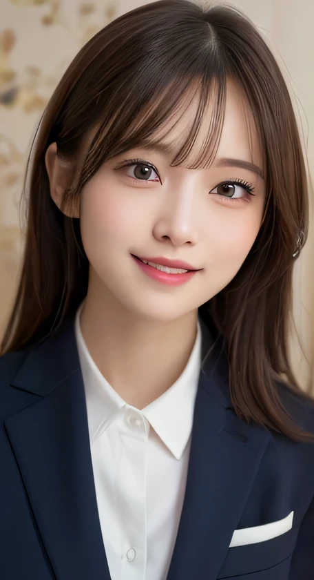 table top, highest quality, figure, super detailed, finely, High resolution, 8k wallpaper, 完璧なダイナミックな構figure, detailed and beautiful eyes, suits,medium hair, natural color lip, random sexy poses,smile, suit, company, 20 year old girl, lifelike face, real looking skin,realistic eyes,cute