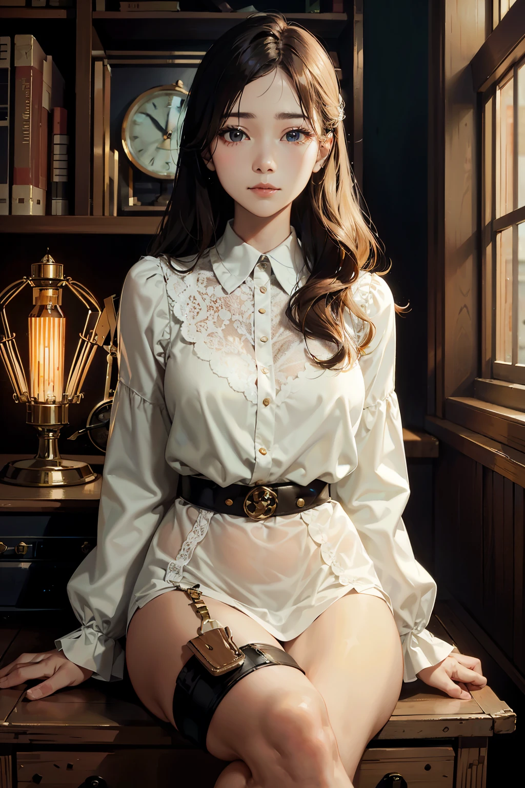 Top quality, 8K, masterpiece, ultra-detailed, female smooth skin, looking at viewer, faint smile, flushed