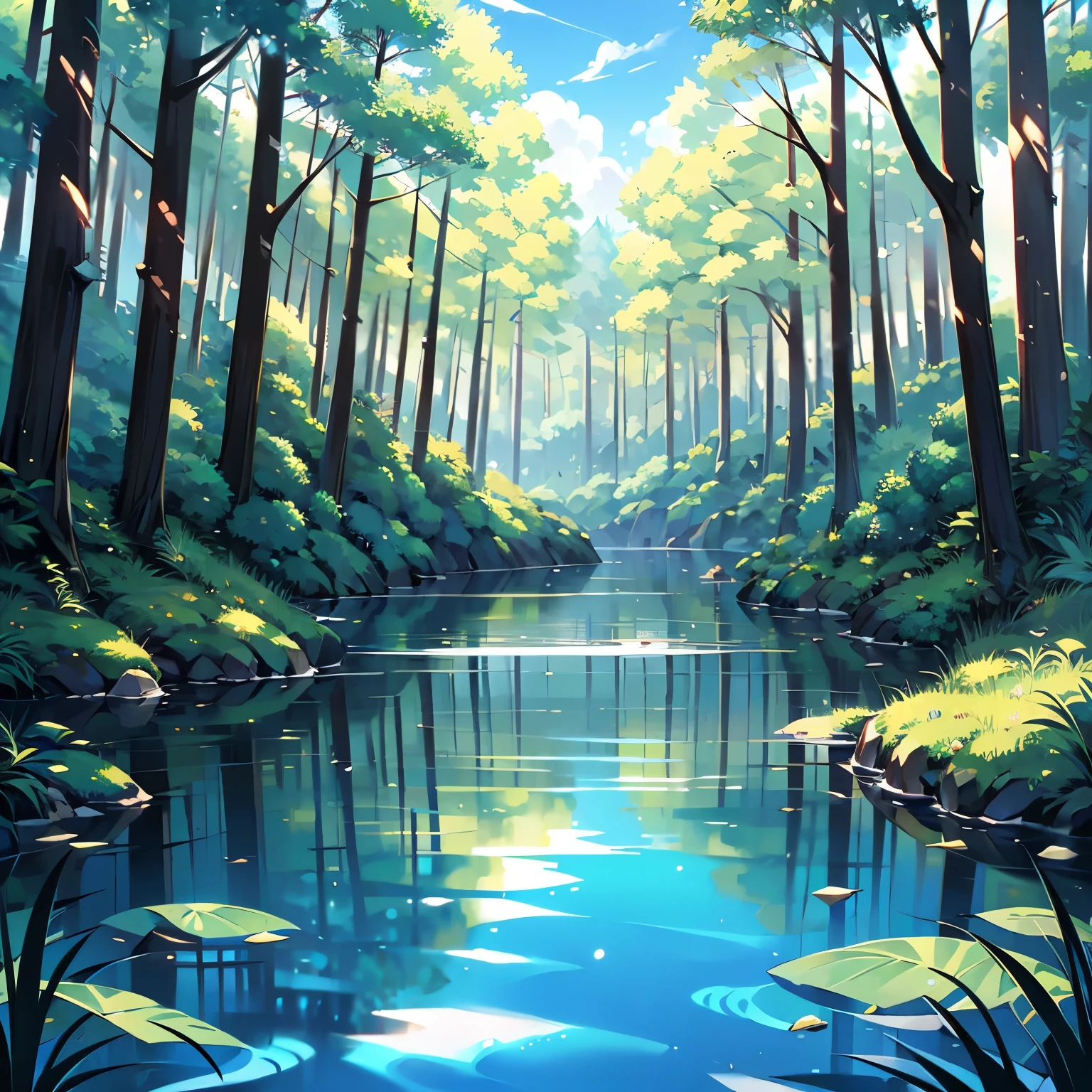 landscape, summer, clear stream, forest, Masao，play with water