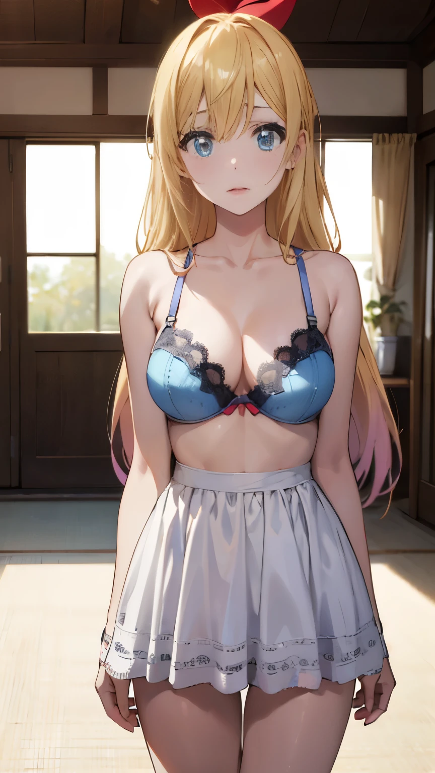 NSFW,masterpiece,highest quality,High resolution,Nisekoi,Chibara Kirizaki,long hair,blonde,blue eyes,lace bra,lace panties,dress