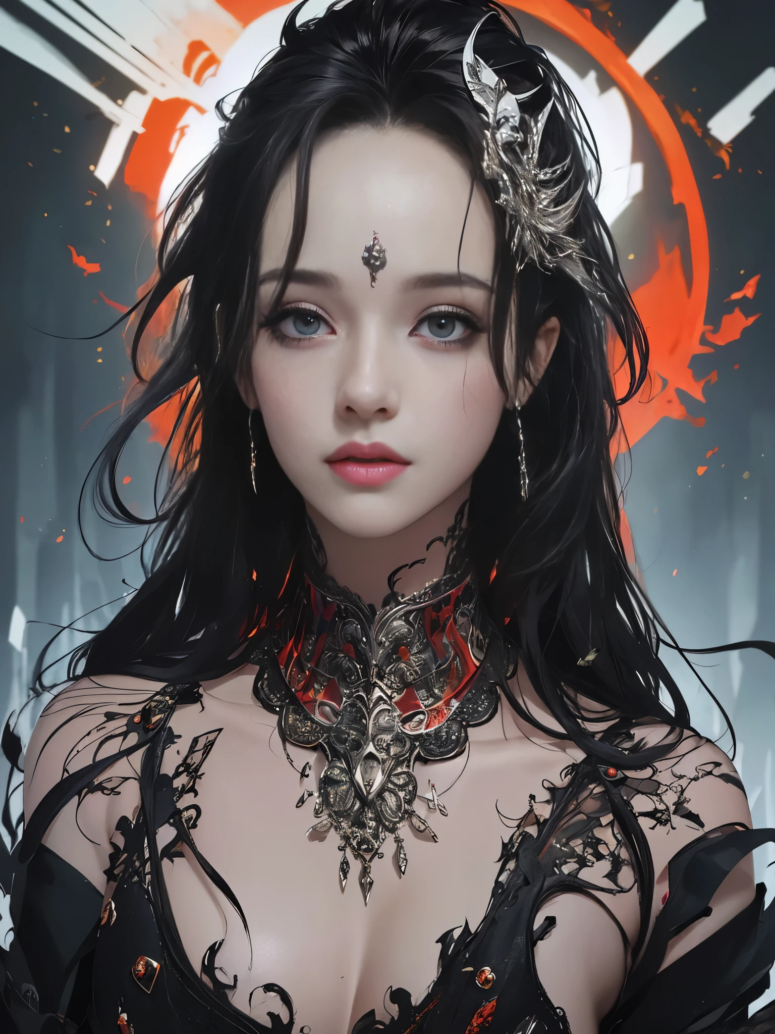 Fine、(The best illustrations)、8k UHD resolution、intricate-detail、top-quality、realisitic、ultra-detailliert、The best lighting、Best Shadows、Soft lighting、Ulutra HD、Ultra-realistic、Tindall Effect、Photorealsitic、(High Detail Skins:1.2)、 (Intricate details, makeup, pureerosface_v1:0.5), (Detailed beautiful delicate face, Detailed beautiful delicate eyes, A perfectly proportioned face, High detailed skin, Detailed skin, best ratio four finger and one thumb, arms below breasts, Tattoo with a red glow under the stomach、Awesome awesome, wide hips, smooth midriff, skiny and thin, __Fashion__, __hair__:1.25)、Digital SLR、 absurderes、1 beautiful devil woman from hell, surreal female portraits by David Hockney and Alphonse Mucha, Portrait of a seductive woman、Fantasy Art, Chinese Doll、Chinese actress、Dungeon、The dragon、Devil's Palace、Devil's Torture Chamber、natta、Dark style 、In the Dark、(Detailed spooky backgrounds:2), magia、 1 girl、Evil Nun、Dark Necromancer、Succubus、Devil's Daughter、Umi Shinonome、Bat Wings,(((Demon Horns)))、 ((((Huge glasses, Otaku Glasses, thick glasses, Round glasses)))),(((Colossal tits)))、(Devil's Tail)、(red eyes glowing:1.6)、red eyes make up very sharp and detailed, The eyes are very well made up, ((Red Eye:1.0)),intricate tattoos, demonic intricate tattoos, thigh tattoos, body tattoos, masterpiece、The most beautiful face、a baby face、Charming smile、plump beautiful red lipuscular seductive body、The enchanting body of the devil、devil style、Seductive Black Magic Costume、(((A shiny red snake is wrapped around her body)))、The long-haired、Braids、A dark-haired、Ponytail distortion、, Ponytail with a bow tied at the back of the hair, Beautiful expression、Body Up、Large breasts emphasis、Bust, Super tight breasts, Breast augmentation surgery, The breasts are very big and round and round,Toned waist、Wide buttocks、 lowkey, cowboy lens, (Black Phoenix Dress: 1.0), devil crown, Red sparkling gemstone necklace、Jewelry Gwise, wearing black mesh socks,Wear light red、nff