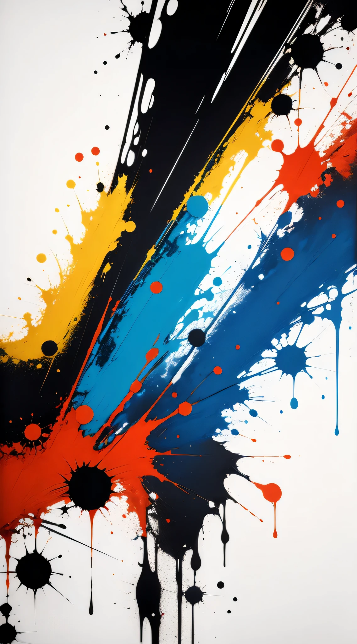 Develop an abstract expressionist wallpaper inspired by the works of artists like Jackson Pollock or Willem de Kooning, featuring bold brushstrokes, splatters, and vibrant colors