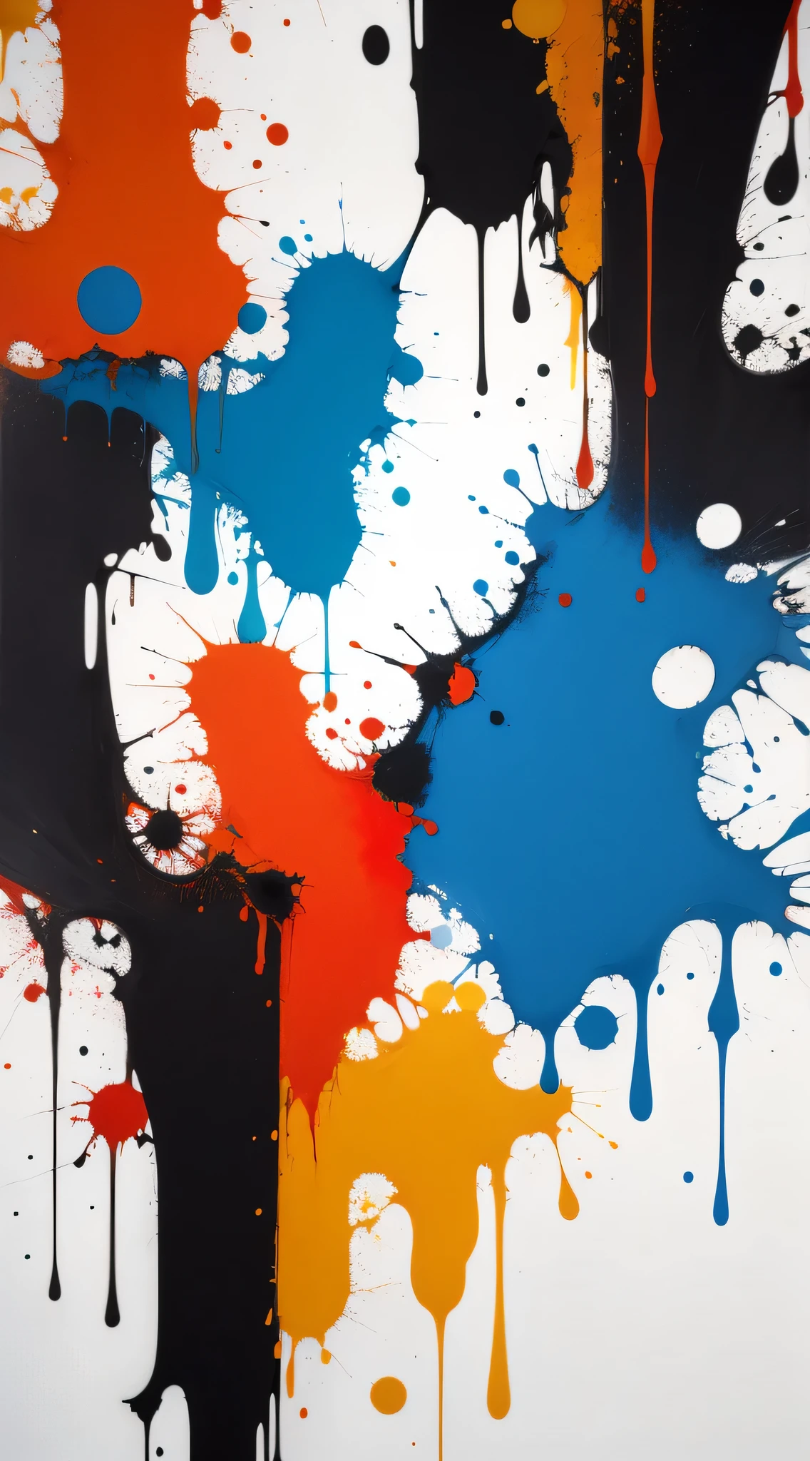 Develop an abstract expressionist wallpaper inspired by the works of artists like Jackson Pollock or Willem de Kooning, featuring bold brushstrokes, splatters, and vibrant colors