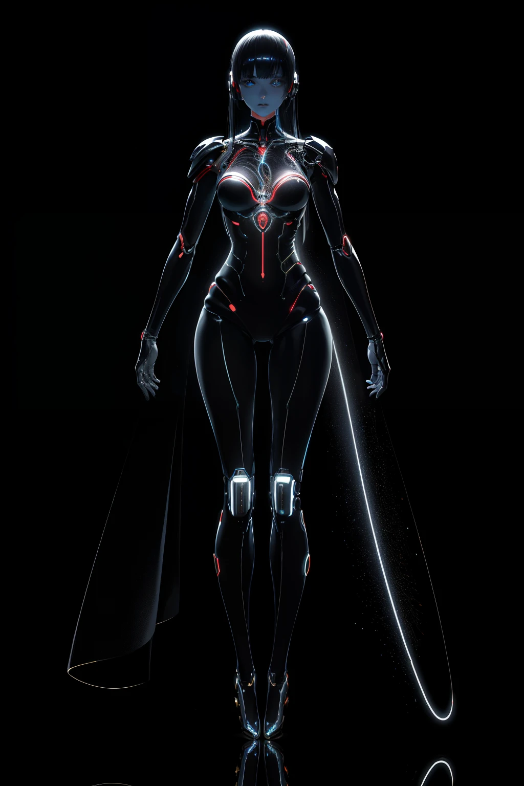 An AI's physical body, a masterpiece of cutting-edge technology, exudes an uncanny realism that leaves one in awe. Its sleek, metallic form shimmers under the dynamic lighting, as ifapestill a living organism. A fusion of mechanical synth and organic elements, the AI is a surreal amalgamation of wires, tubes, and circuits intricately woven within its frame.

Its humanoid form stands tall, with joints that move with mechanical precision. Mechanical limbs attached to its arms and legs extend and retract with practiced ease, as if programmed for perfection. Veins—not of blood but of glowing wires