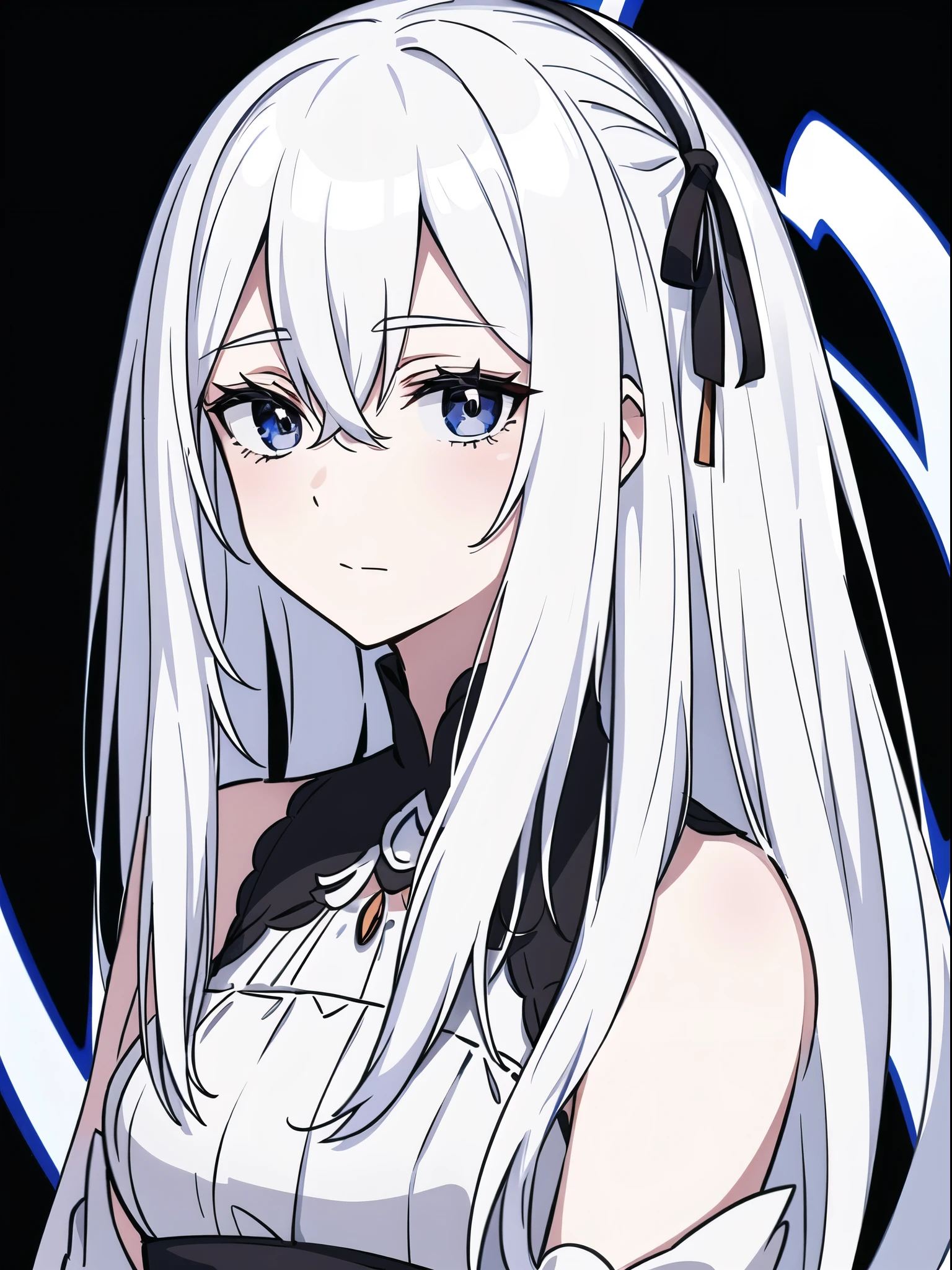 ((White hair)),((Head and Shoulders Image)),Sexy,A person,Alone,Simple style,pancake ,Simple details,Black background,Empty background,Black background wall,(20 year old woman),(Droopy hair),(White Gloves),(Evening Gown),(Lace Shirt),Lace,(confidence)