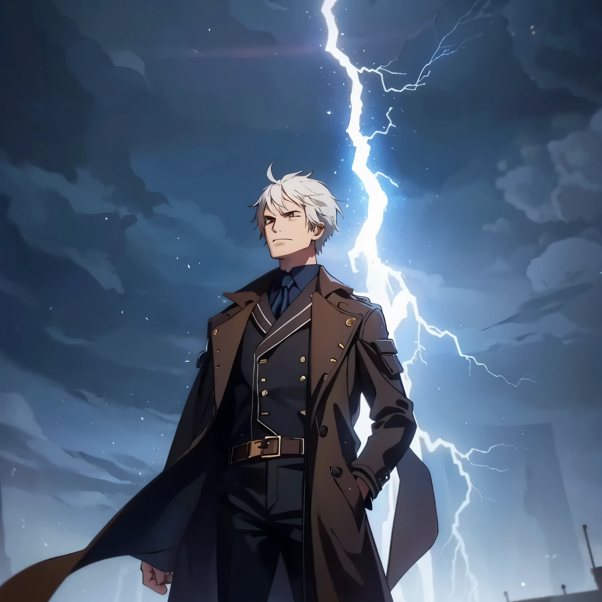 A tall man, With lightning particles around you 