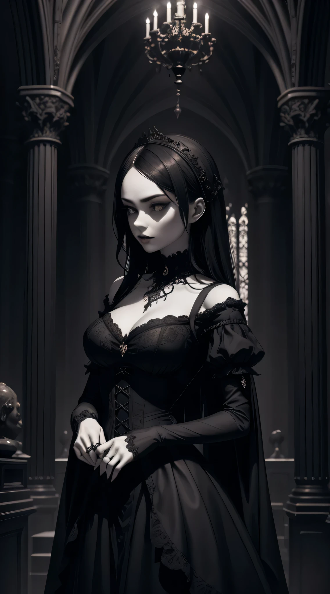 Create an elegant gothic-themed wallpaper featuring dark, moody colors, ornate patterns, and elements inspired by architecture, literature, or art from the gothic era