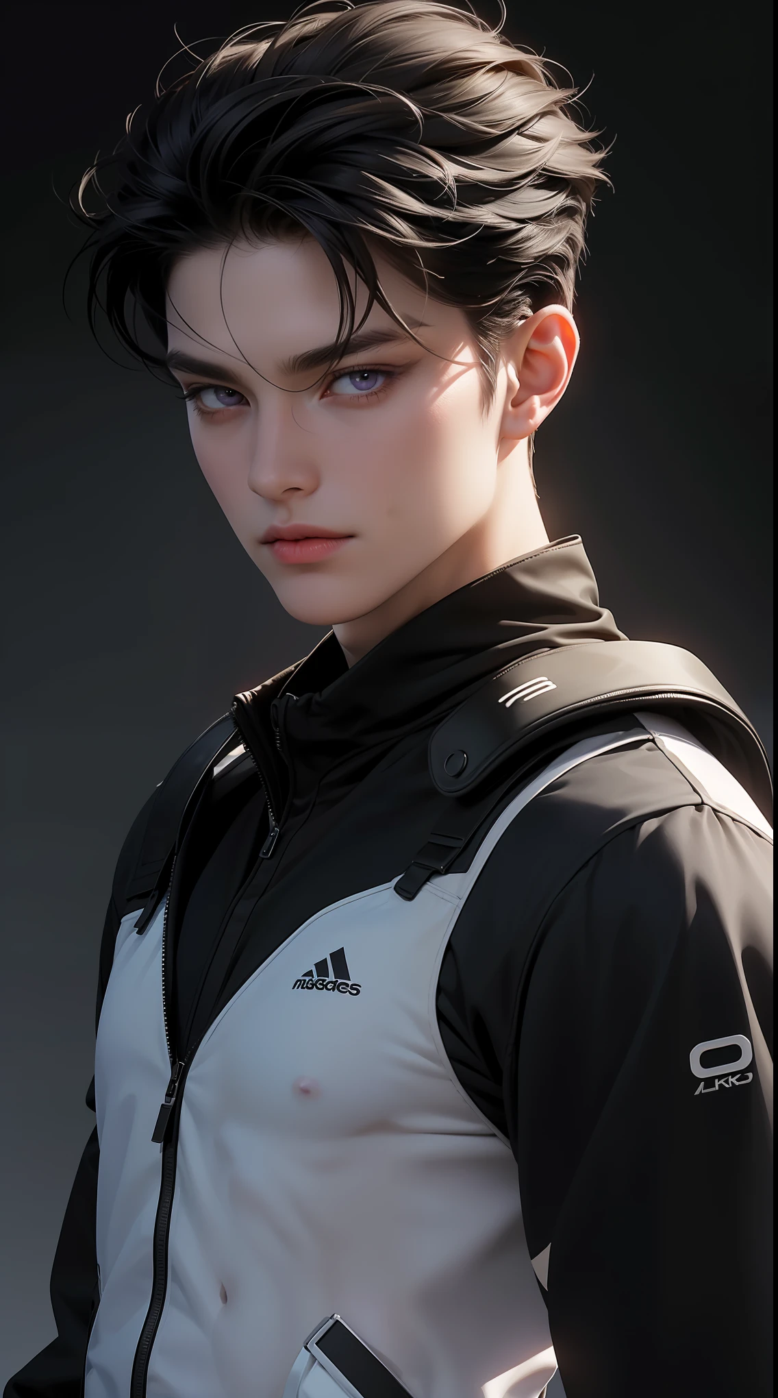 (best quality,4k,8k,highres,masterpiece:1.2),ultra-detailed,realistic,professional,(portraits,concept artists),vivid colors,sharp focus,(landscape:1.1),HDR,studio lighting,(black hair:1.1),(purple eyes:1.1),muscualr,strong body,trained,suit