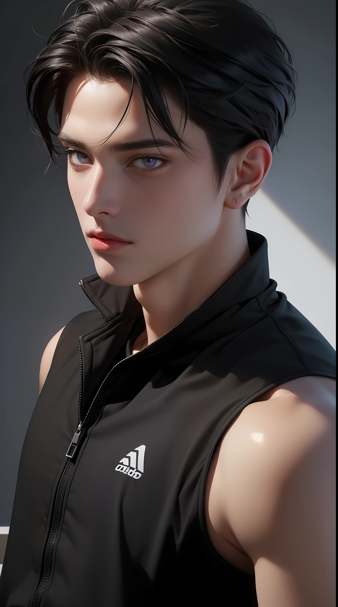 (best quality,4k,8k,highres,masterpiece:1.2),ultra-detailed,realistic,professional,(portraits,concept artists),vivid colors,sharp focus,(landscape:1.1),HDR,studio lighting,(black hair:1.1),(purple eyes:1.1),muscualr,strong body,trained,suit