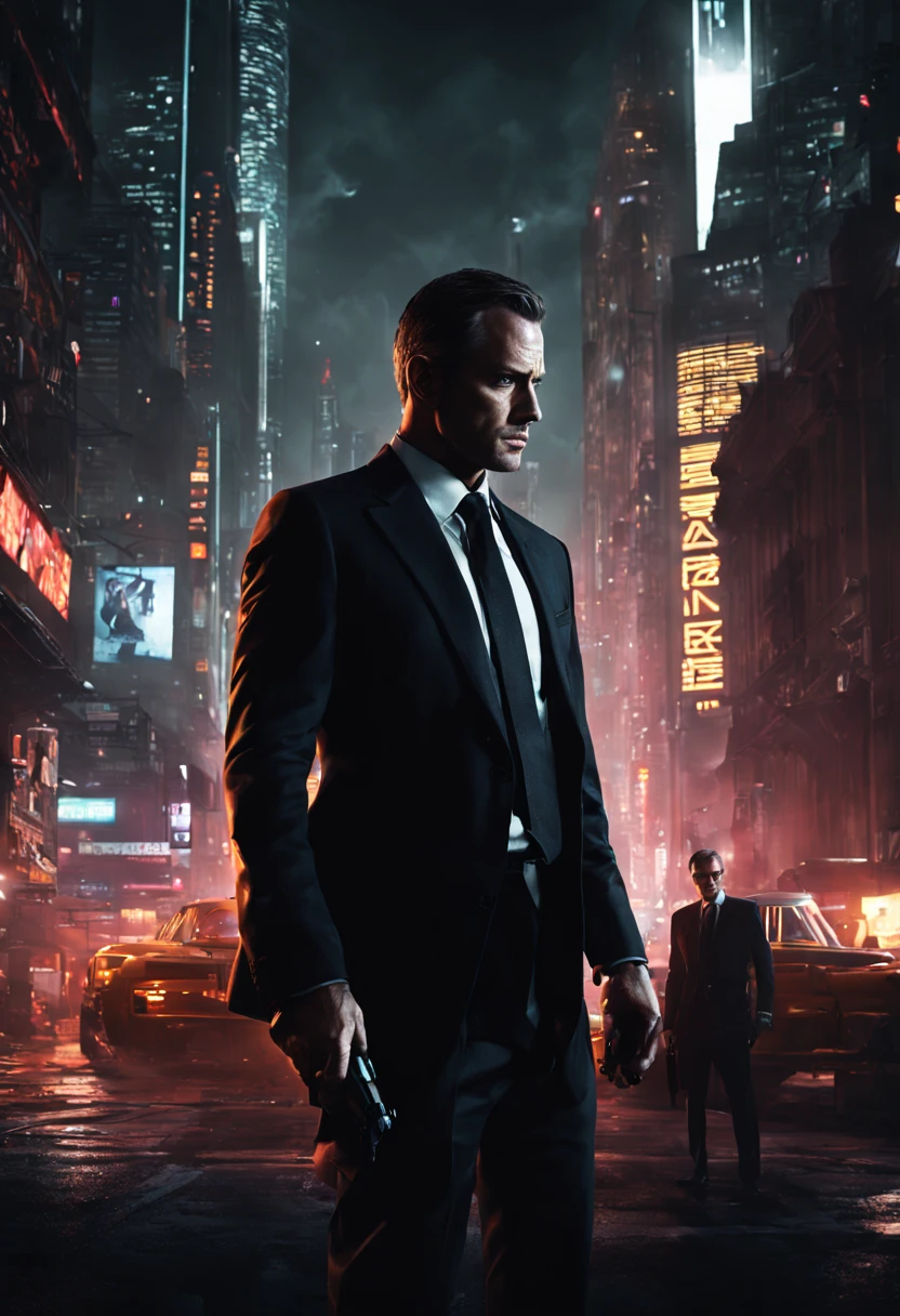 !(Secret Agent Theme: Espionage Mastery), the essence of stealth and intrigue, a scene straight out of a spy thriller, a figure cloaked in shadows with glimpses of a tailored suit, high-tech gadgets on a wrist, a glint of light reflecting off a sophisticated watch, eyes scanning the environment with tactical precision, a backdrop of a neon-lit cityscape at night, the aura of danger and charisma, cyberpunk vibes, a mix of James Bond suaveness and Jason Bourne's intensity, rendered in a cinematic style reminiscent of a frame from a John le Carré adaptation, hyperrealistic textures, dynamic lighting, and a tense atmosphere that's palpable, 4k resolution, created with the skill of a concept artist from a AAA espionage game studio.