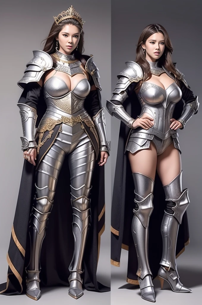 best quality,full-body shot,The sexy girl is wearing armor,standing,(huge ,Extra large,huge cleavage),long legs,Complex structure,extremely high detail,8K quality,sense of reality