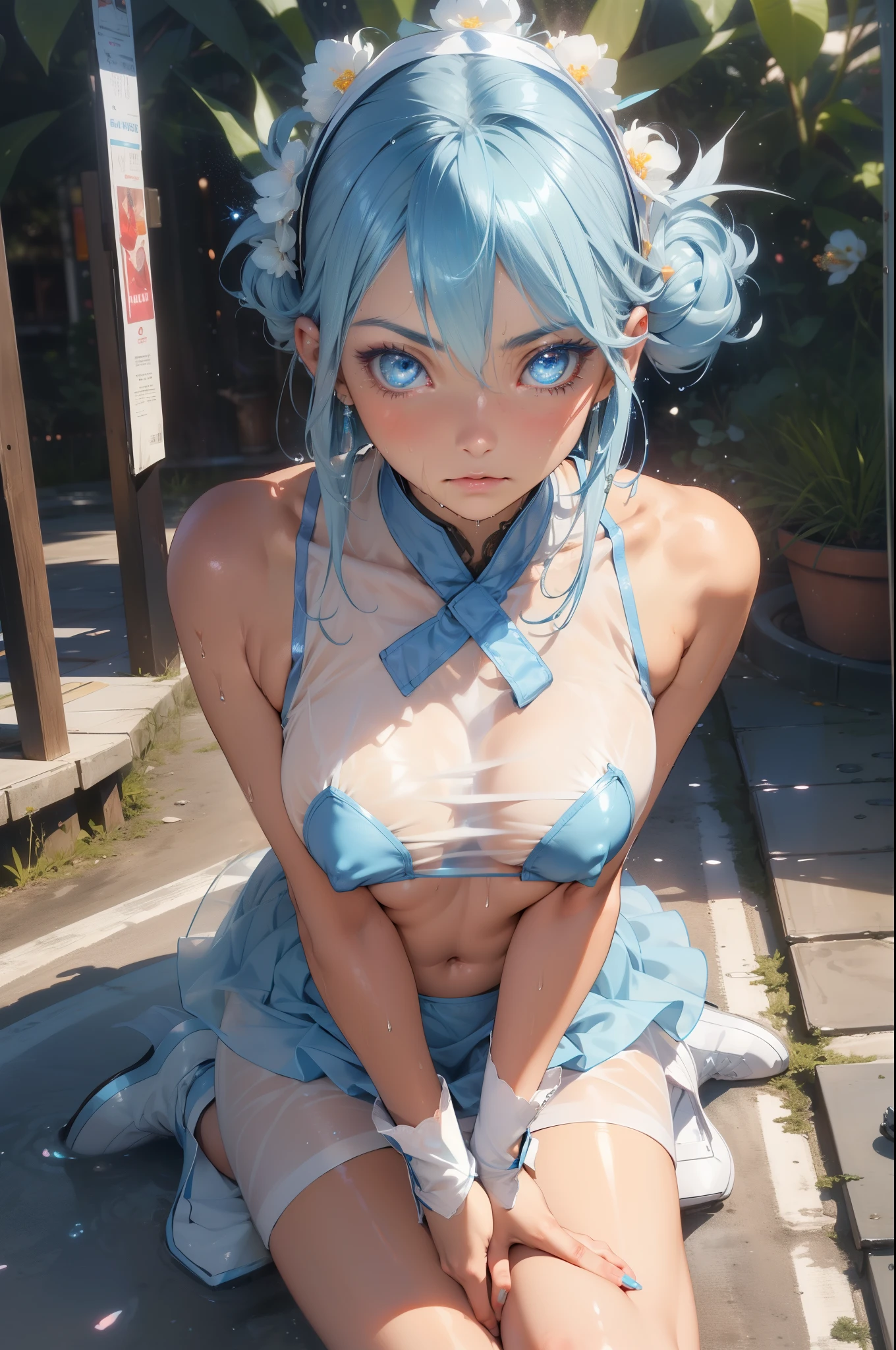 (quality)), ((masterpiece)), Recommended results、puffy nipples、(see through:1.5)、straighten your back、abdominal muscles、huge bust、angle to floor:1.2、Low photographic angle、Hair loss on crotch，Hatsune Miku，pale nipples blue hair)),big breasts:1.4),Breast sagging,(((pale nipples blue bob hair:1.35,Colored inner hair,),1.5)),((silver armor dress,Tesla Coil)(((pale nipples_blue_Eye:1.3))),复杂的 Eye,beautiful detailed Eye,symmetrical Eye,((fat)),(((skin shiny:1.5,bright skin: 1.5,skin shiny,very skin shiny,shining body,plastic glitter skin,exaggerated skin shiny,glowing skin,wet legs))),(lower abdomen,Yao Liu,wide hips,detailed body,(Detailed face)),charming,Tempting,,((national foundation)),maid headdress),only_Shoulder,Delicate metal decoration,hat,(maid),sleeveless,mini skirt,boots,_face,Perfect facial details,lifelike的脸,lifelike,analog style,((complex details)),(((realism))),