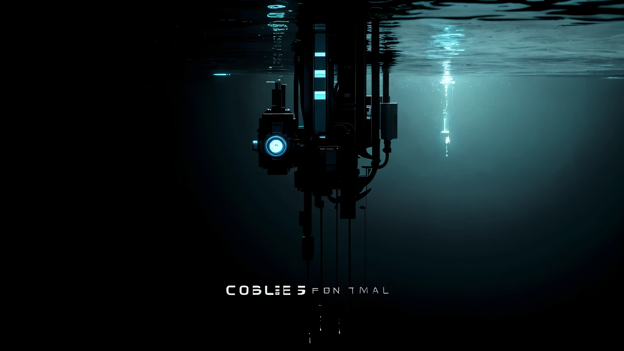 there is a picture of a robot in the water with a knife, in a cinematic wallpaper, glados, cinematic wallpaper, wallpaper for monitor, computer wallpaper, cybernetic wallpaper, frictional games, the ring movie, desktop wallpaper, dark wallpaper, wallpaper hd, pc wallpaper, portal 2, hd wallpaper, film still from half-life movie