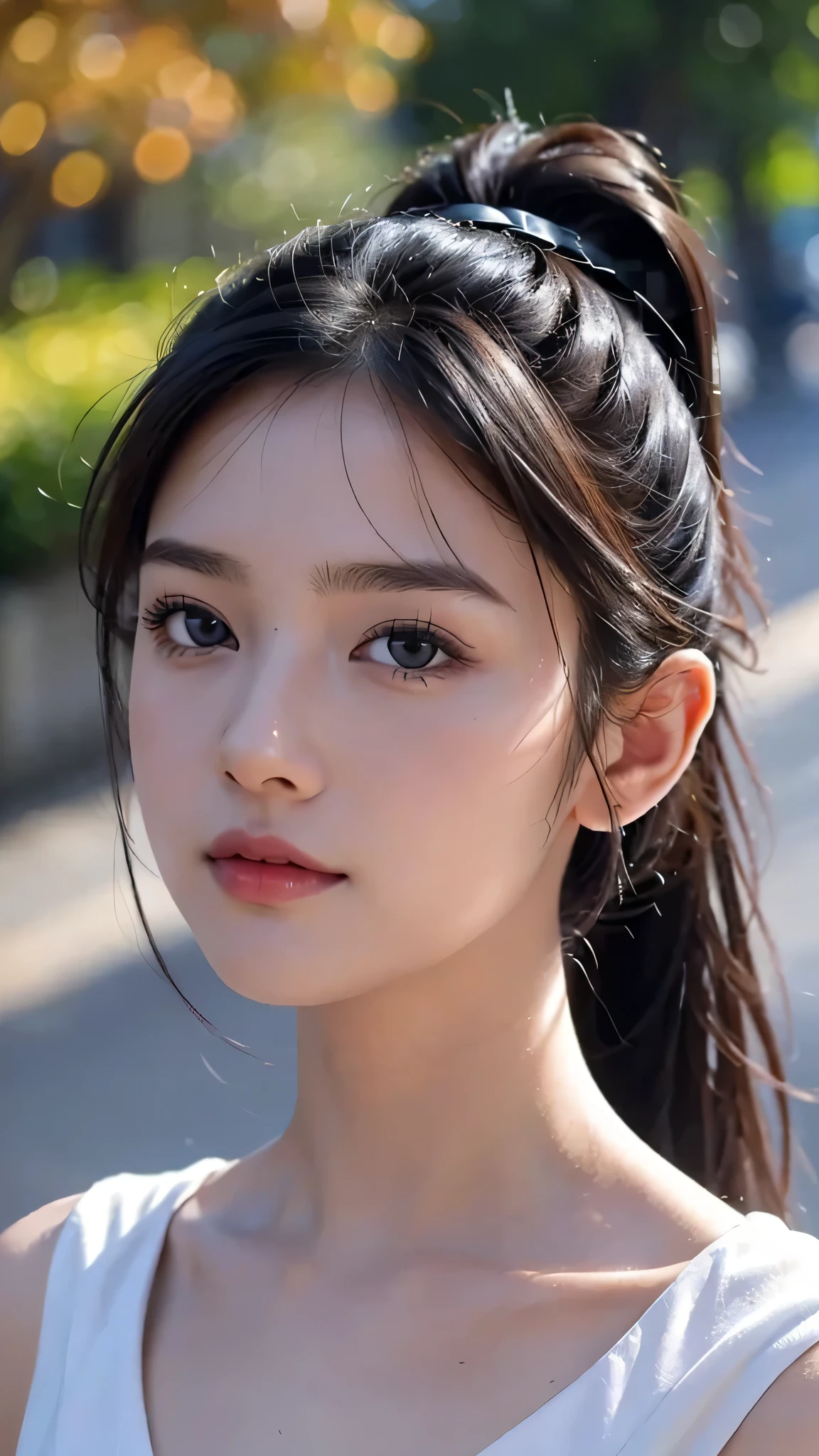 One woman,fully body photo,masutepiece, The highest image quality, High quality, the background is clear，Beautiful woman, Japanese, Detailed, Detailed eyes, Detailed skin, Beautiful skin, 超hight resolution, (reality: 1.4),Very beautiful woman, Slightly younger face, Beautiful skin, slender, (Ultra photo realsisim), (hight resolution), (8K), (Very detailed) (beautifully detailed eyes), (super detailed),   (Detailed face), view the viewer, Fine details, Detailed face, Staring straight ahead, Staring straight ahead, photos realistic, Bright lighting, Professional Lighting, Black hair,poneyTail,a baby face,sixteen years old,Hairstyle is ponytail,long ponytail hairstyle,slight smile,neat and tidy clothing,European Streets,Autumn Clothing,Plaid Clothing,