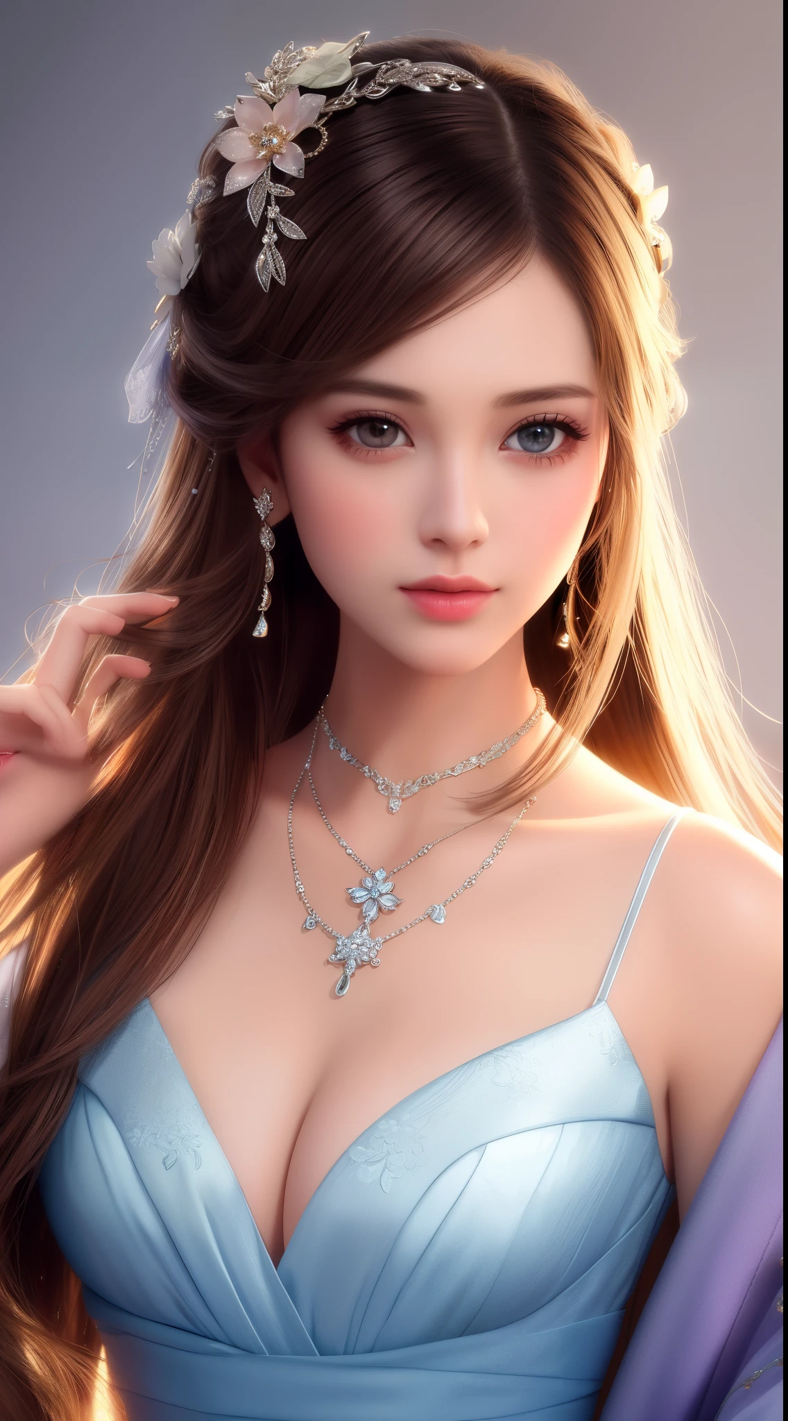 Best Quality, Masterpiece, High Resolution, 1girl, Porcelain Dress, Hair Accessories, Necklace, Jewelry, Pretty Face, On Body, Tyndall Effect, Realistic, Shadow Studio, Rim Lighting, Dual Tone Lighting, (High Detail Skins: 1.2), 8k UHD, dslr, soft light, high quality, volume light, sneak shot, photo, high resolution, 4k, 8k, background blur,