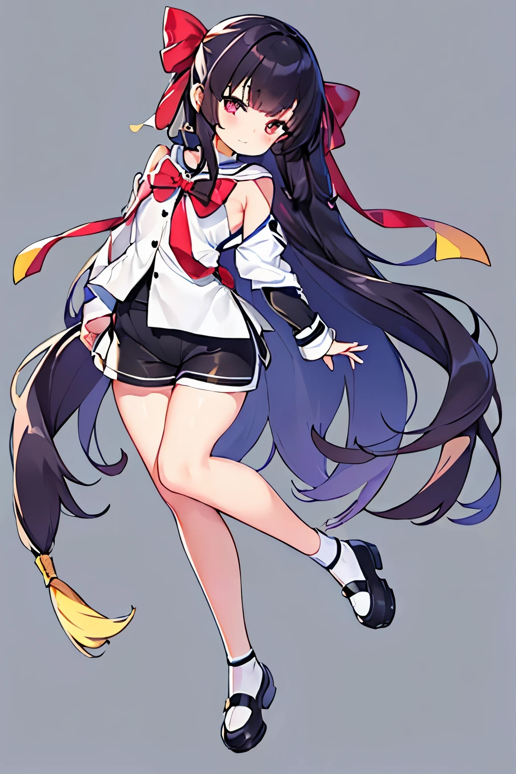 highest quality、full body figure、black hair、straight hair、long hair、()、(可愛いpetiteな女の子、、 girl:1.4)、clear、Ladylike、Lady、(culotte shorts:1.5)、Mature look、smile