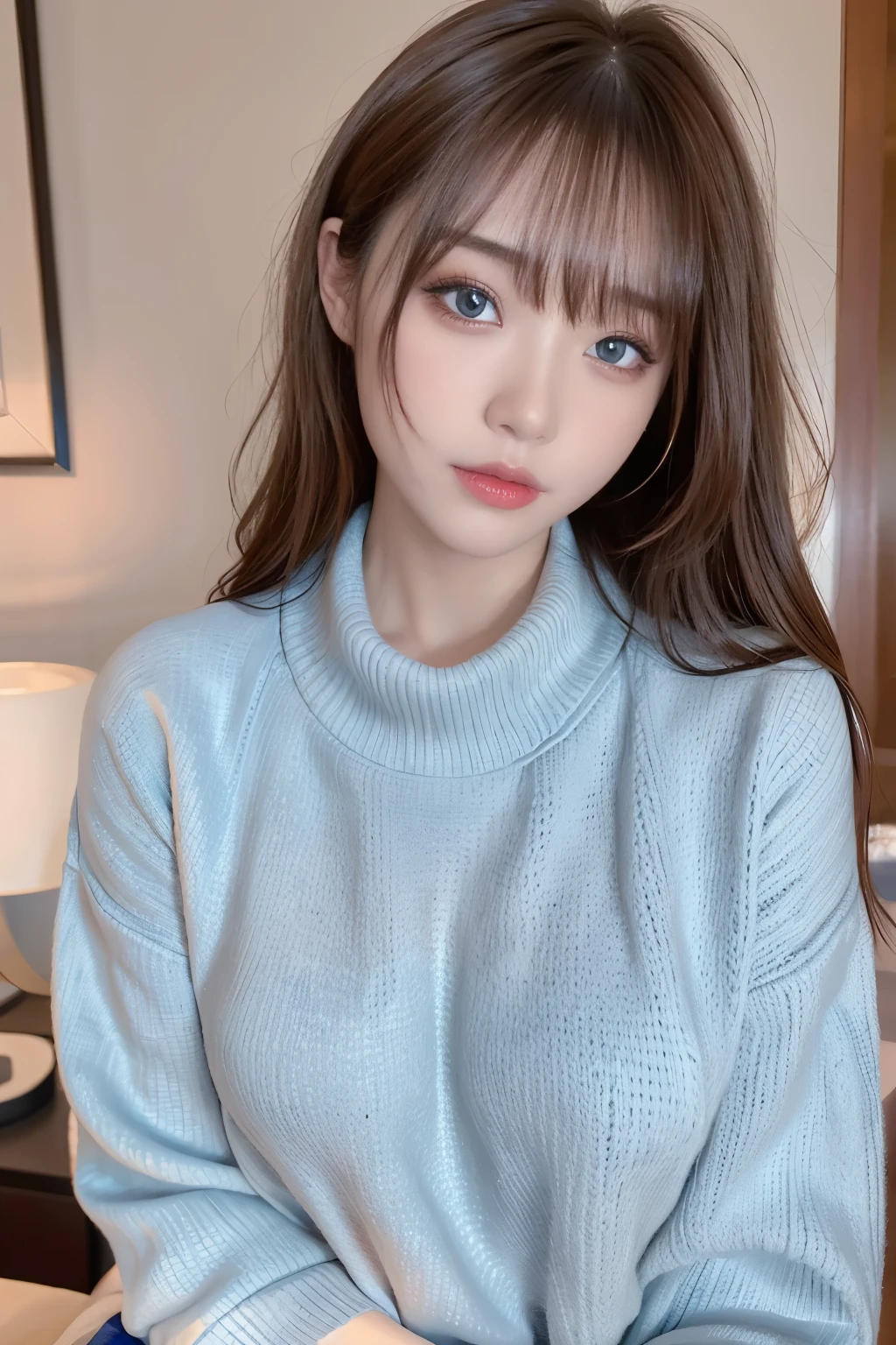 8k, best image quality, High resolution, One woman,Extra-fine face,fine eyes,sweater