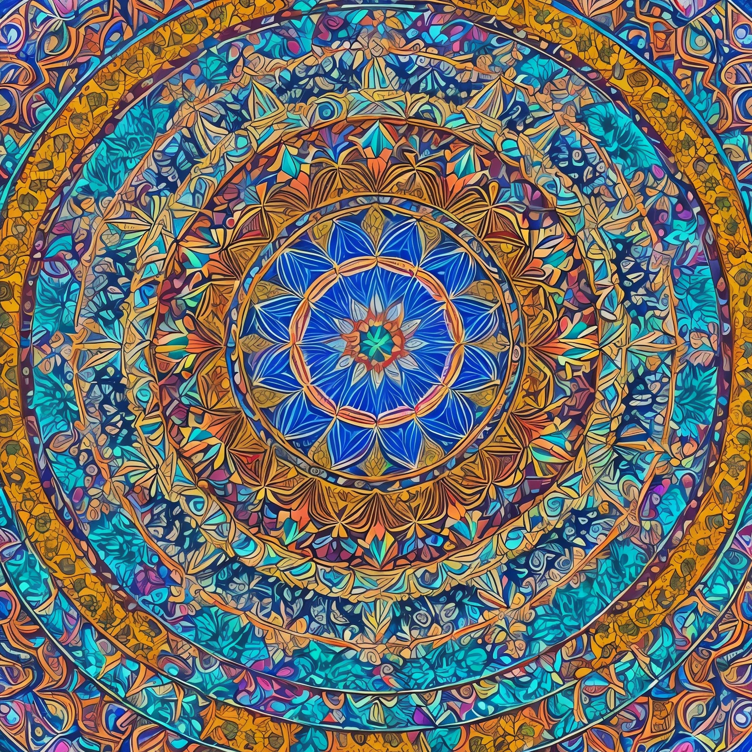 I'd like a geometric floral mandala. (geometric style:1.1), (floral design:1.2), intricate details, vibrant colors, HDR, ultra-detailed:1.3), cinematic shot, centered, intricate patterns, vivid hues, delicate petals, radiant colors, masterpiece, artful, elegant, bold and beautiful, geometric shapes, floral motifs, stunning, meticulous design.