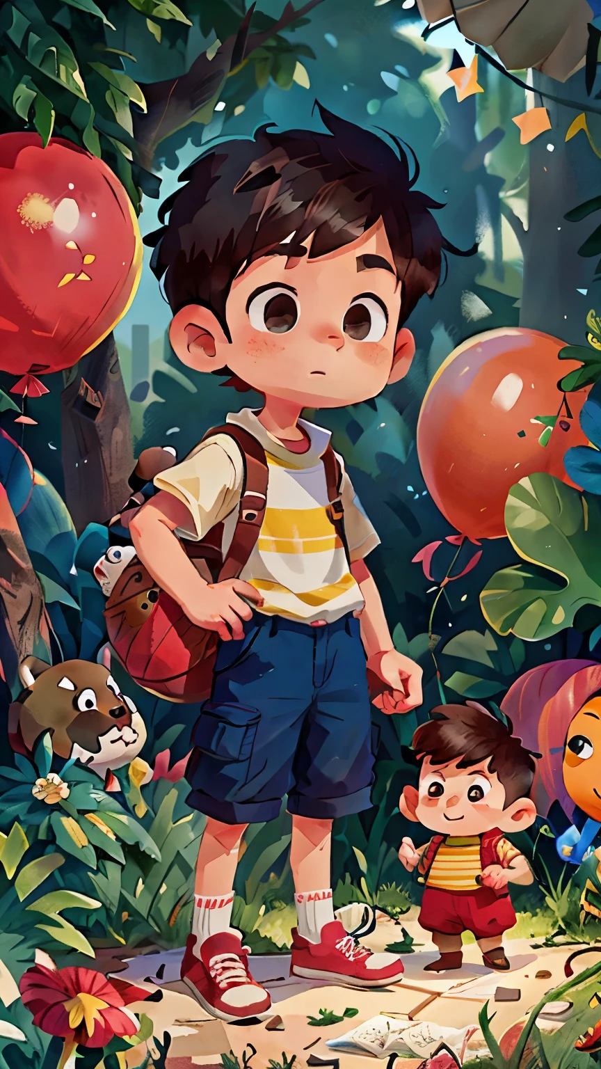 Little boy with short hair with balloons