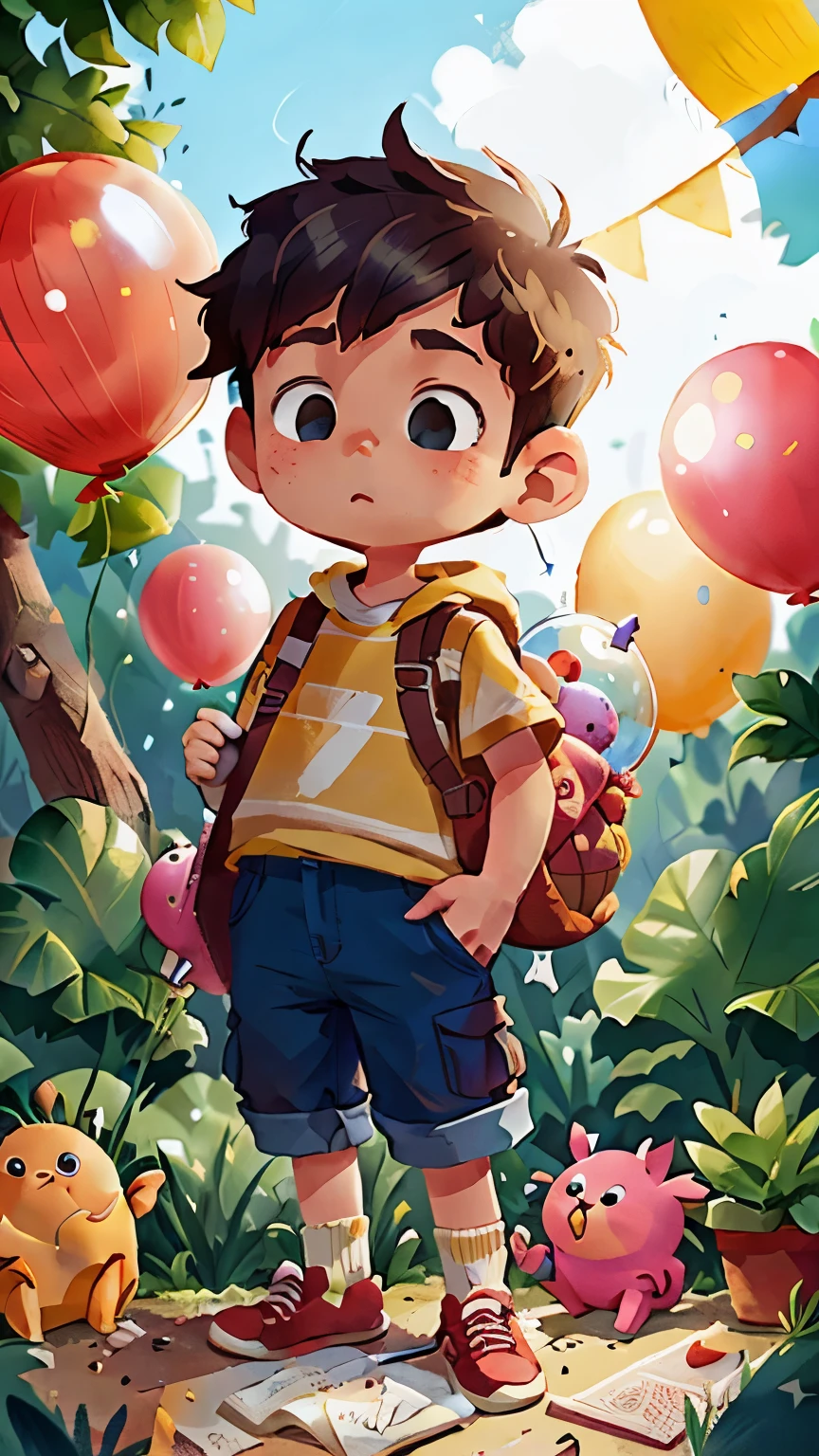  boy with short hair with balloons